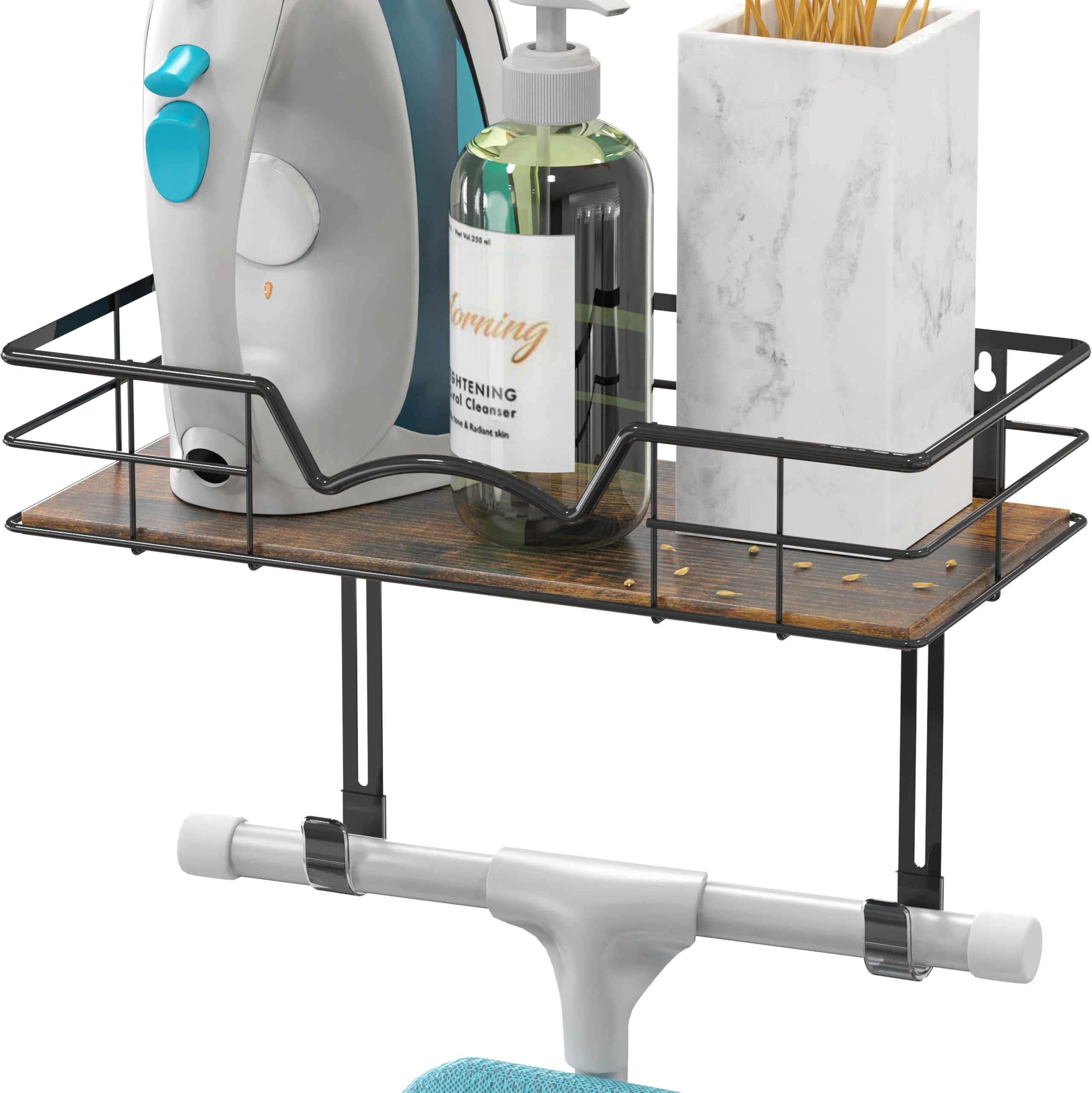 Simple Houseware Wall Mount Ironing Board Holder with Hanger Storage Shelf, Black