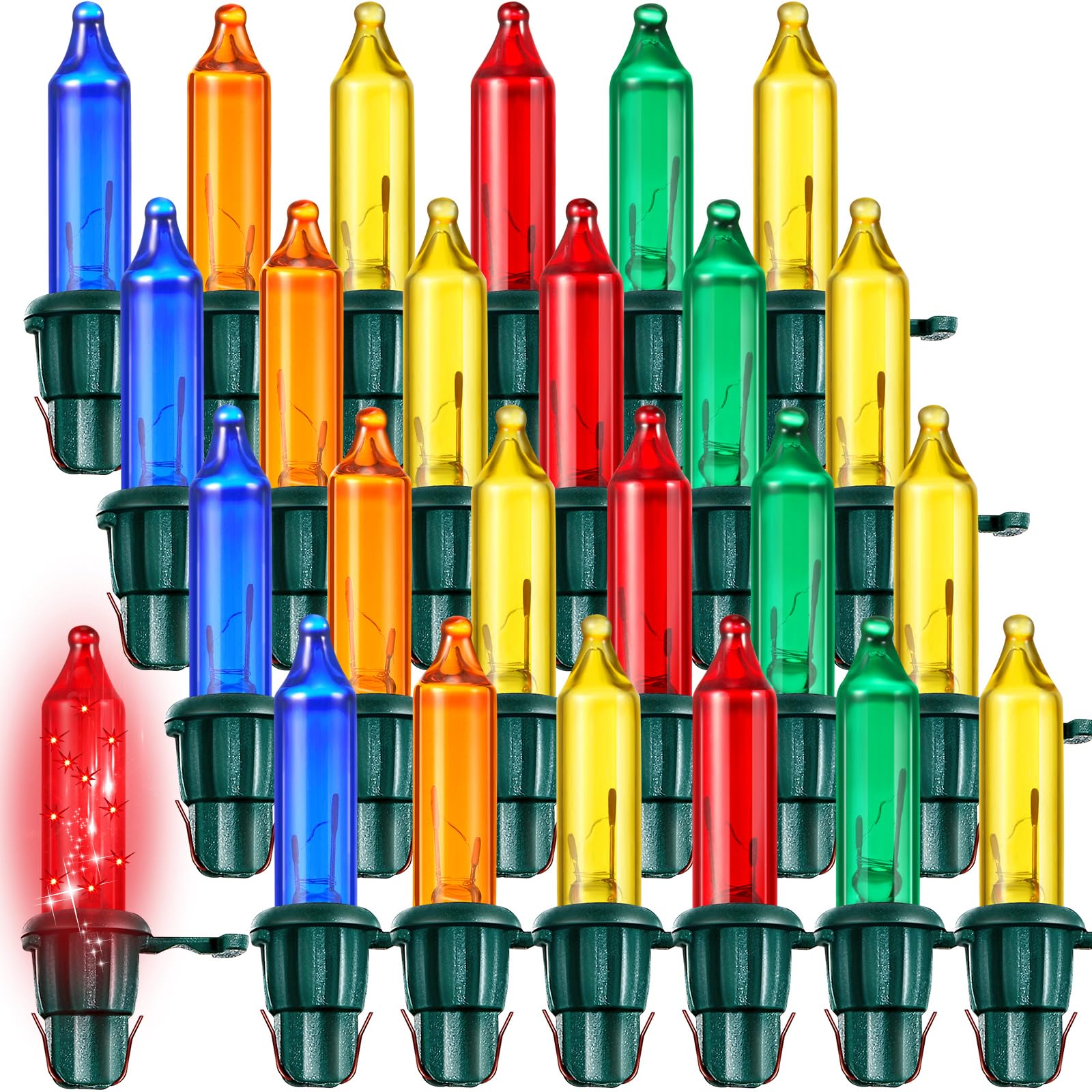 Mudder 120 Count Christmas Replacement Mini Light Bulbs with Green Base Christmas Tree Incandescent Wire String Lights Replacement Bulbs for Xmas Indoor Outdoor Decoration(Colorful,2.5v X 0.1a)