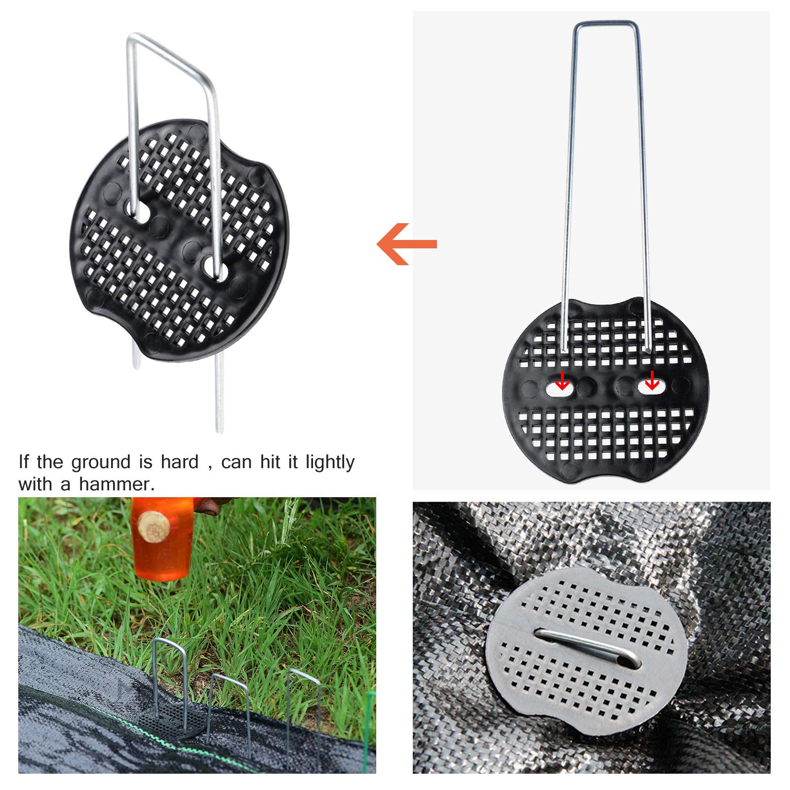 KAHEIGN Set Da 50 Picchetti Da Giardino A U 15 Cm Con Rondelle - Pioli In Acciaio Zincato Per Fissaggio Teli, Reti, Tessuto Pacciamatura, Antiruggine