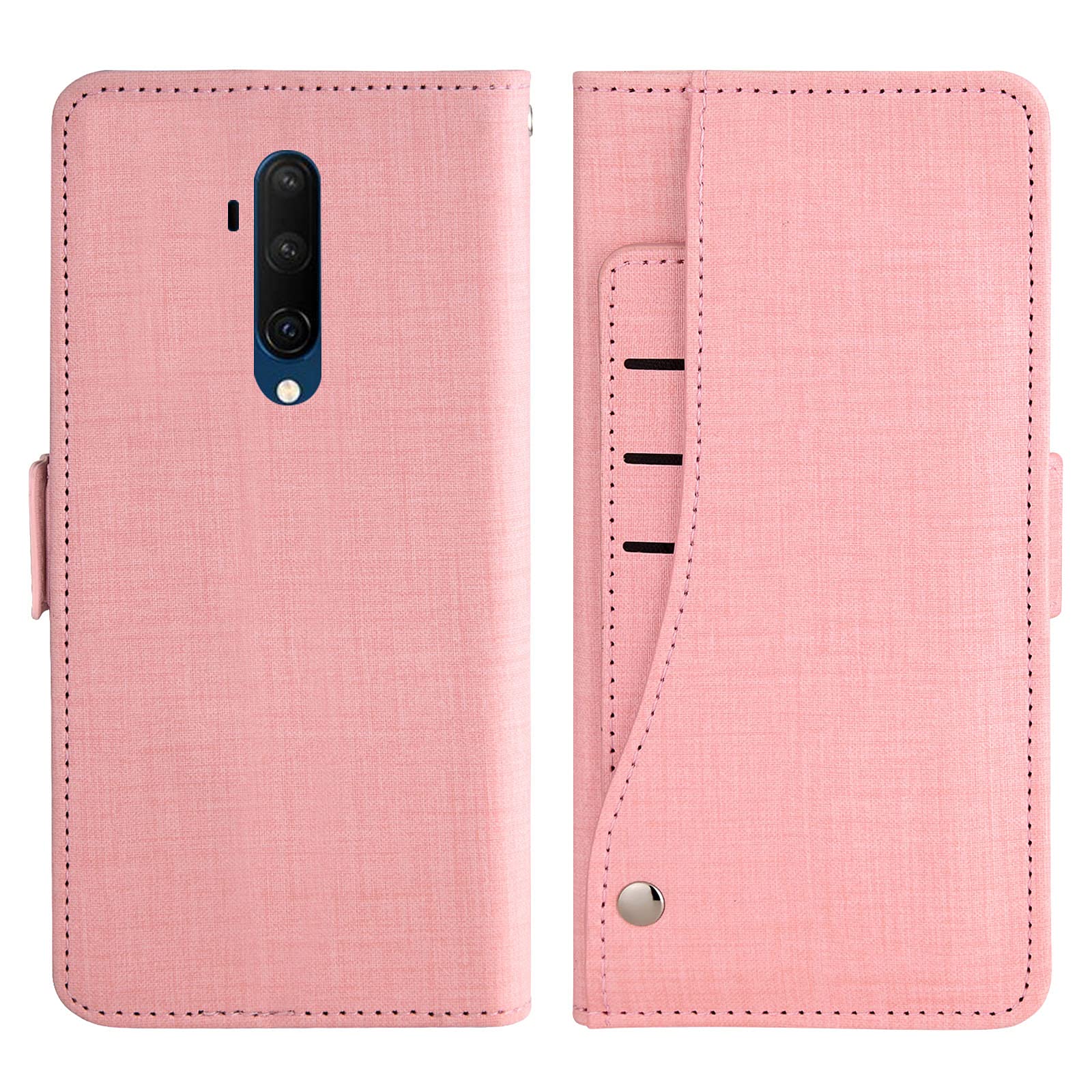 Asuwish Cover per OnePlus 7T con Pellicola Vetro Temperato Vetrino Portafoglio Libro Pelle Porta Carte Supporto Protettiva Protezione TPU Silicone OnePlus7T Custodia Case Maschio Ragazza Oro rosa