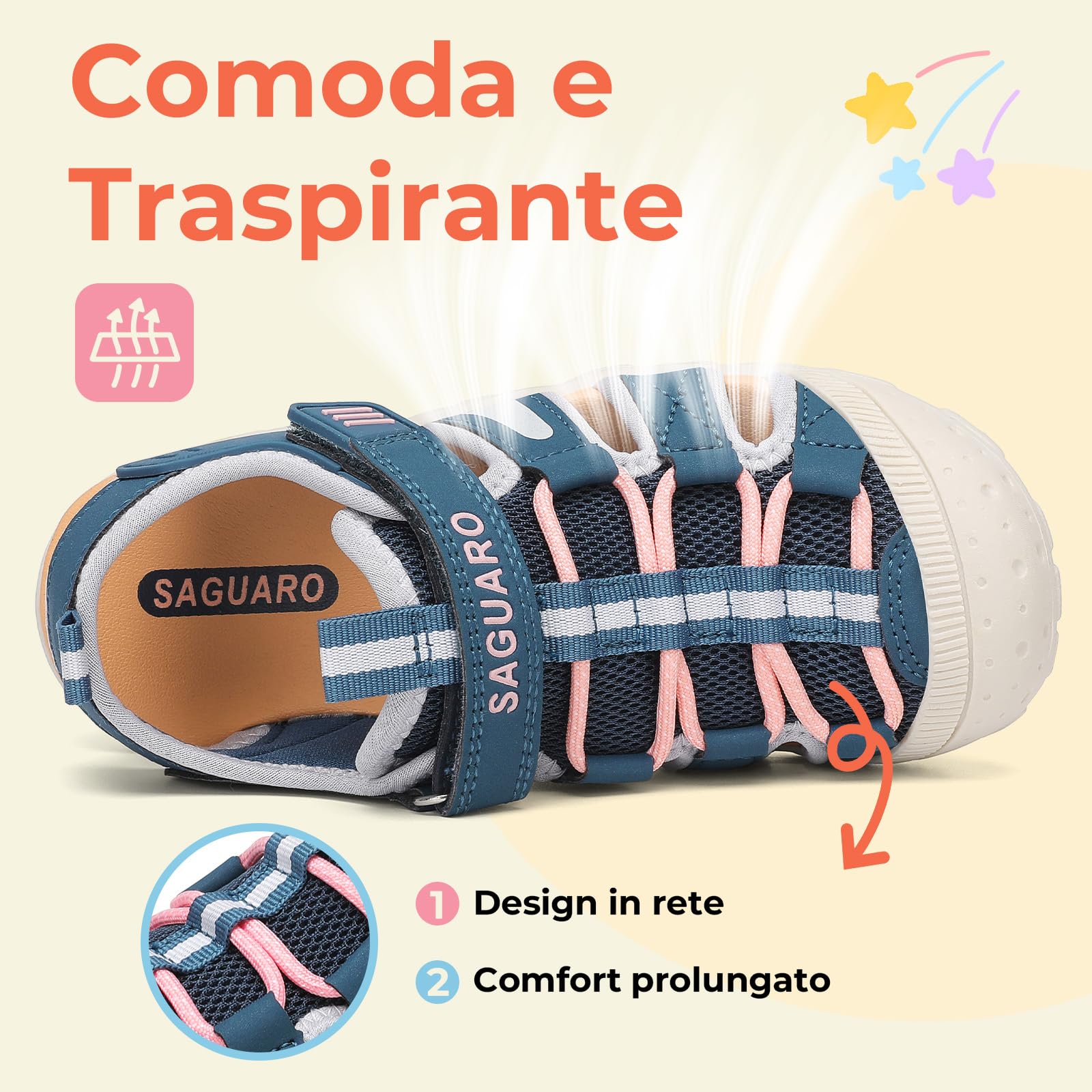 SAGUARO Sandali Estivi per Bambina a Punta Chiusa, Leggeri e Traspiranti, Scarpe per Attività all’Aperto,25-38