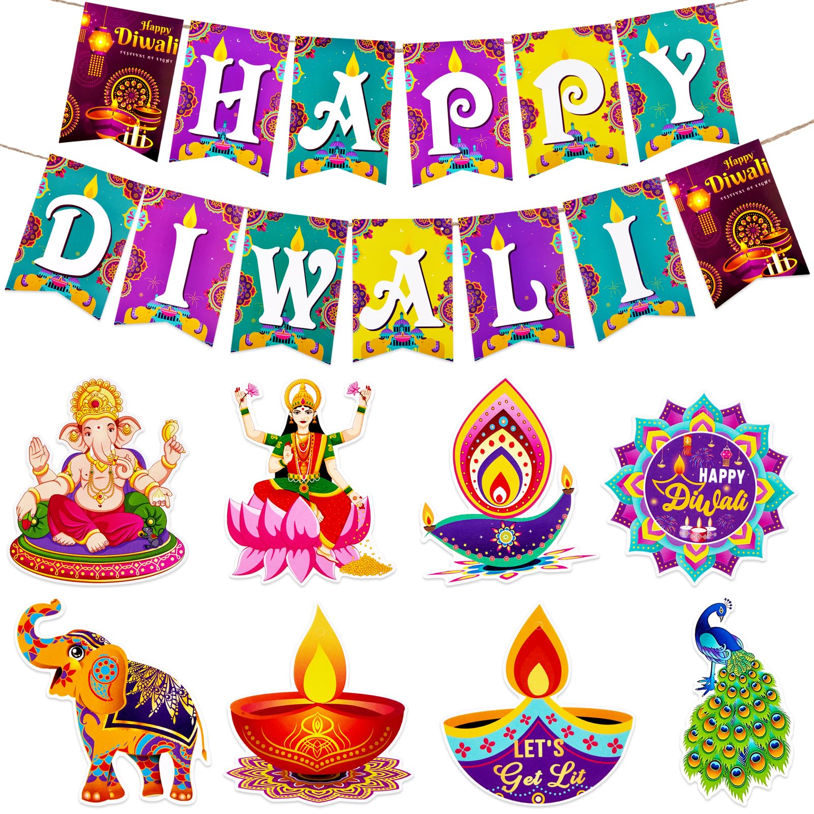 Phestival Diwali Decorations for House - Happy Diwali Banner Hanging Ceiling Decor - Hanging Swirls Garland Indian Puja Wall Decorations