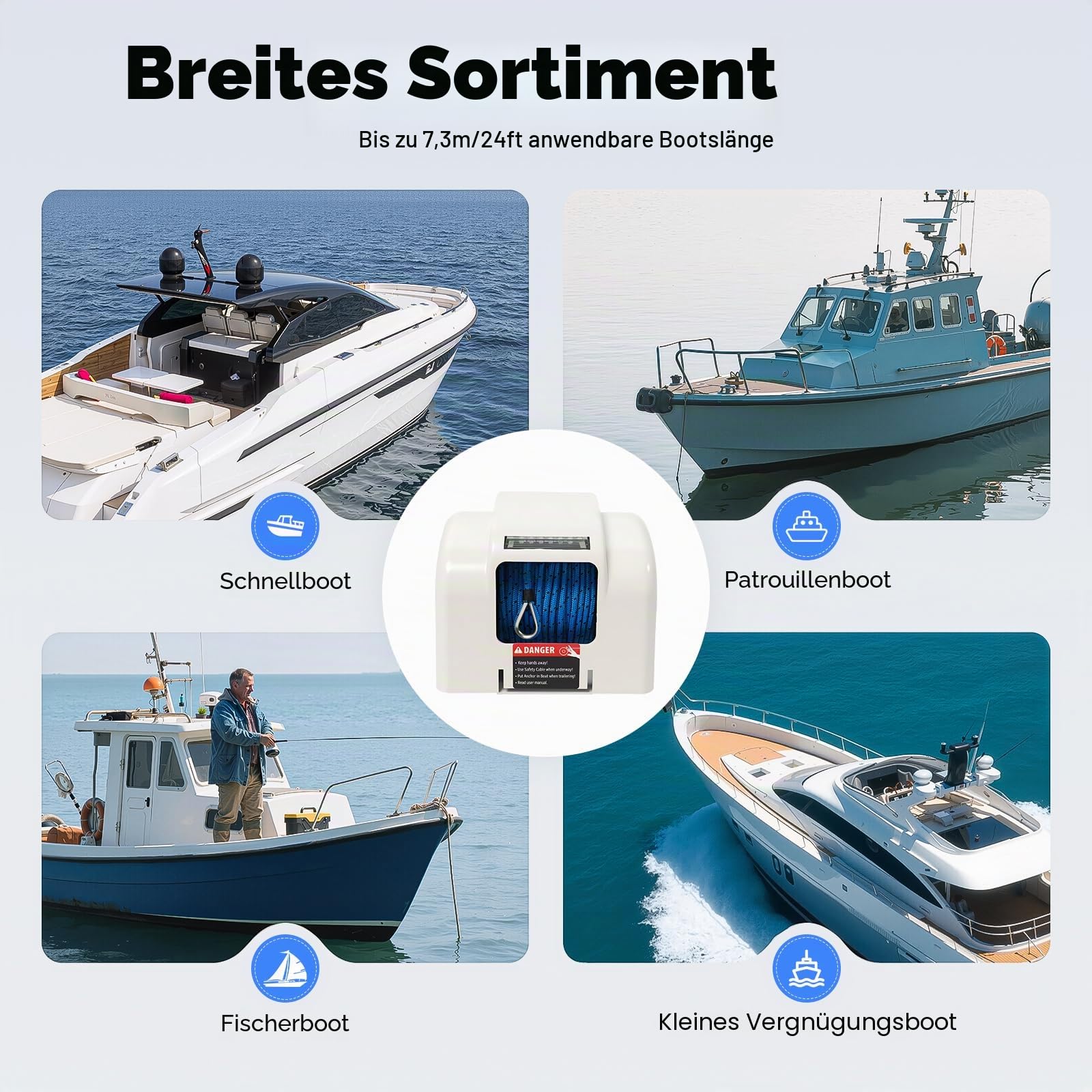 Elektrische Ankerwinde Seilwinde für Boote mit drahtloser Fernbedienung Marine Salzwasser 25LBS Elektrische Ankerwinde 30M 12V weiß Salzwasser für Anker bis 20KG