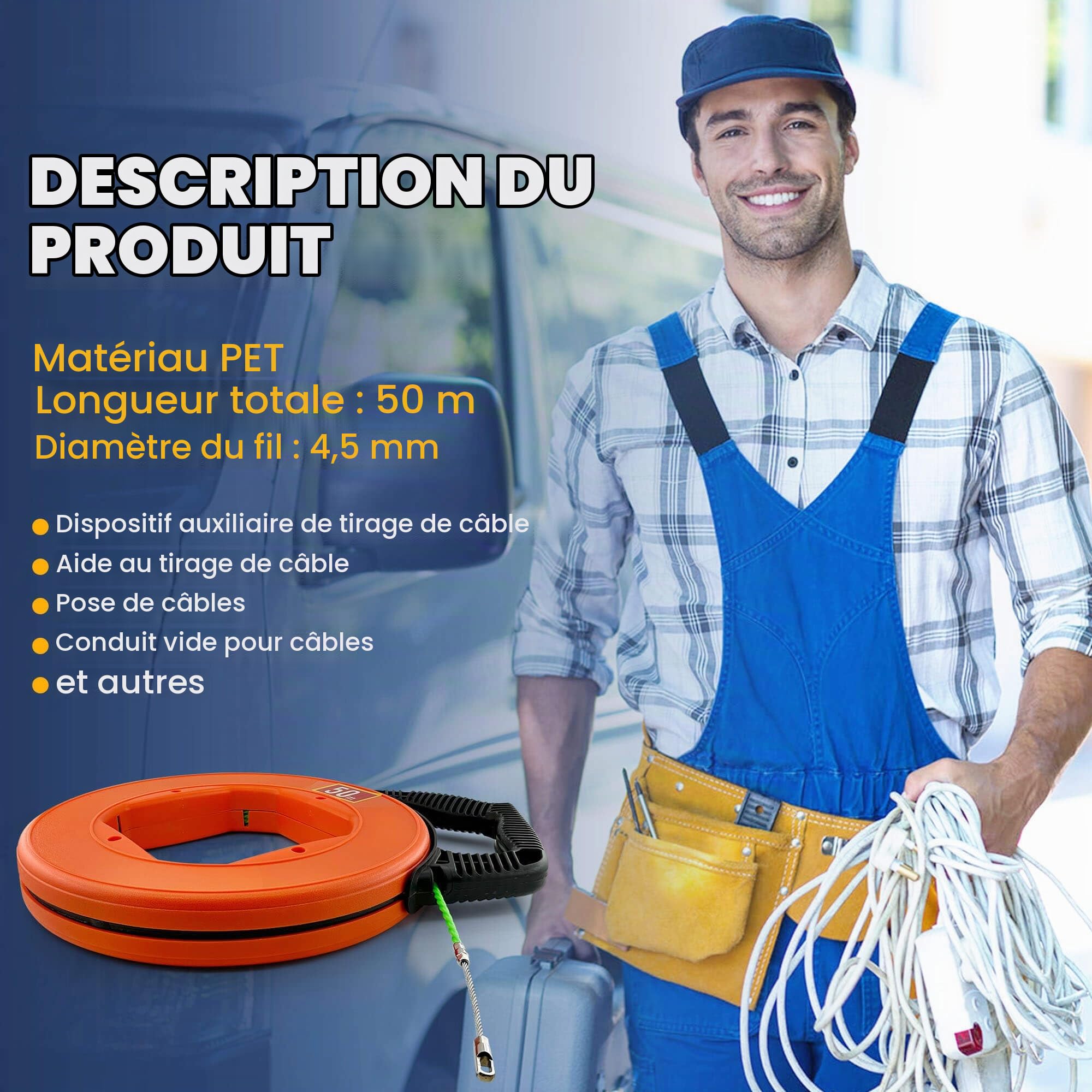 Aiguille Electricien,50m Tire Fil Electrique 4,5mm DiamèTre Tire Fils Electrique,Tire Fils Electricien Aiguille,Tire Fils Electricien Aiguille, Spiralé Flexible Aiguille Tire Fil（with BOX）