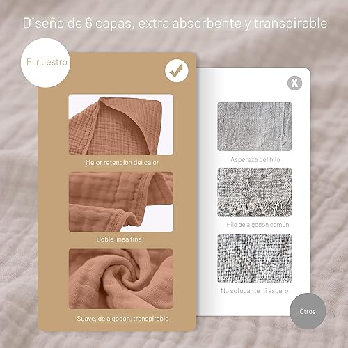 Miniatura 7 de SWEET DOLPHIN - Paquete de 2 toallas de baño de muselina con capucha, 100% algodón, para bebés y niños pequeños, 32 x 32 pulgadas, altamente