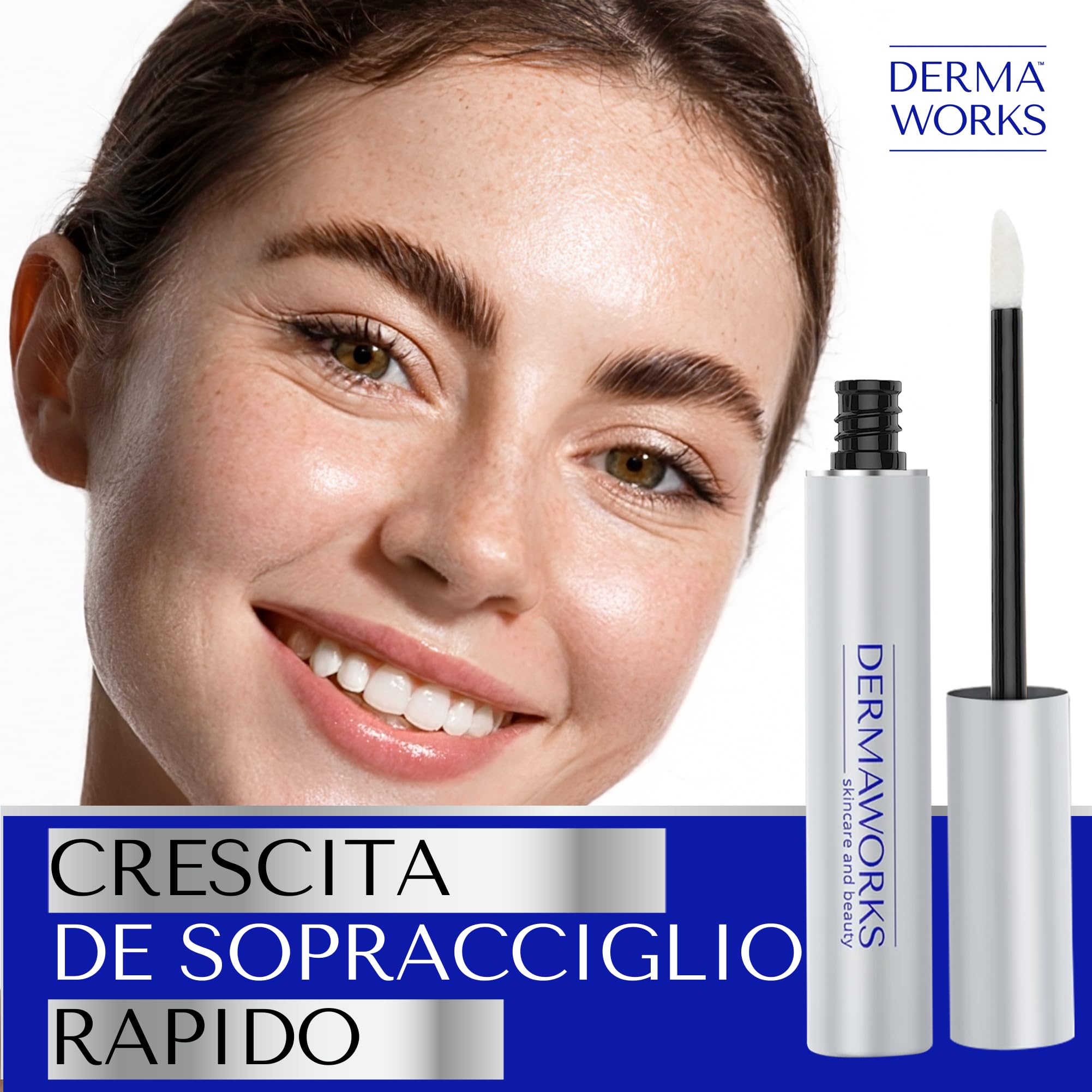 SIERO SOPRACCIGLIA RICRESCITA RAPIDA per Sopracciglia Perfette Donna e Uomo - con Péptidi Attivi e Acido Ialuronico - Risultati in 8 Settimane - Brow Serum di DERMAWORKS