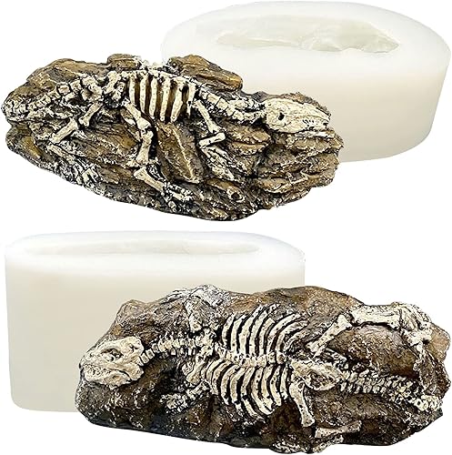 Moldes de silicona de fósiles de dinosaurio, bandejas de esqueletos de excavación de dinosaurios, 2 para fundición de resina epoxi, fabricación de