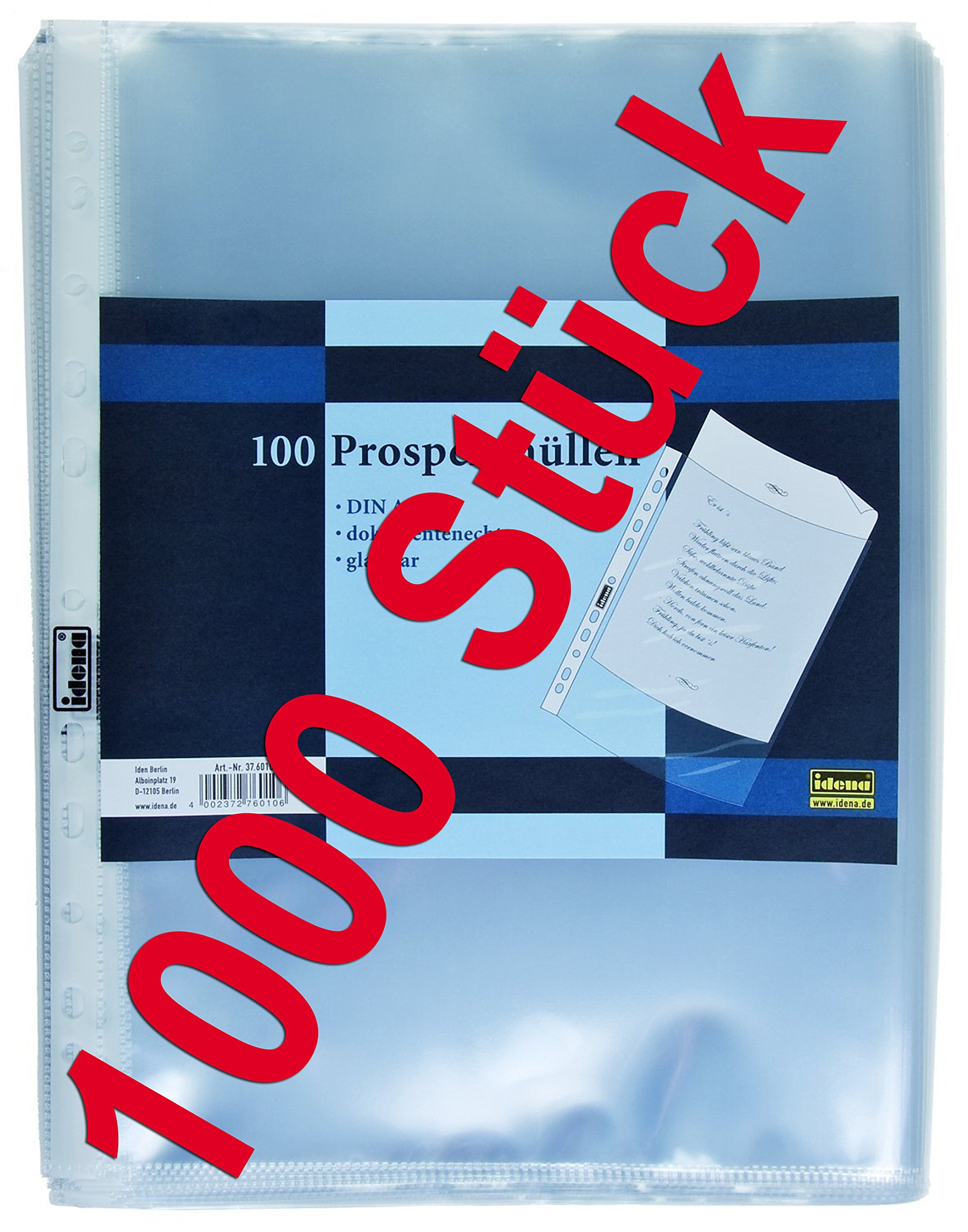Idena Prospekthüllen DIN A4 , dokumentenecht (1000 Stück, glasklar)