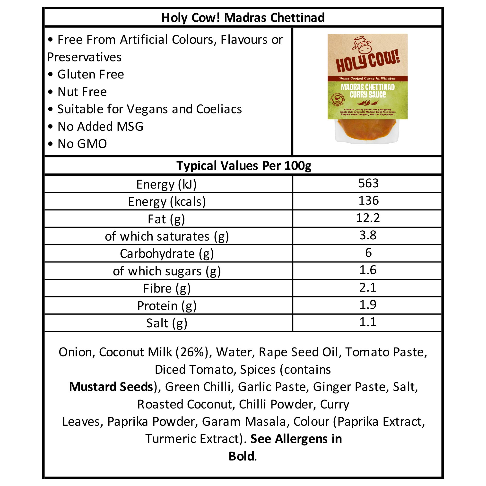 Holy Cow! Sauces curry, sauce au curry de Madras Chettinad 250g (Lot de 3)