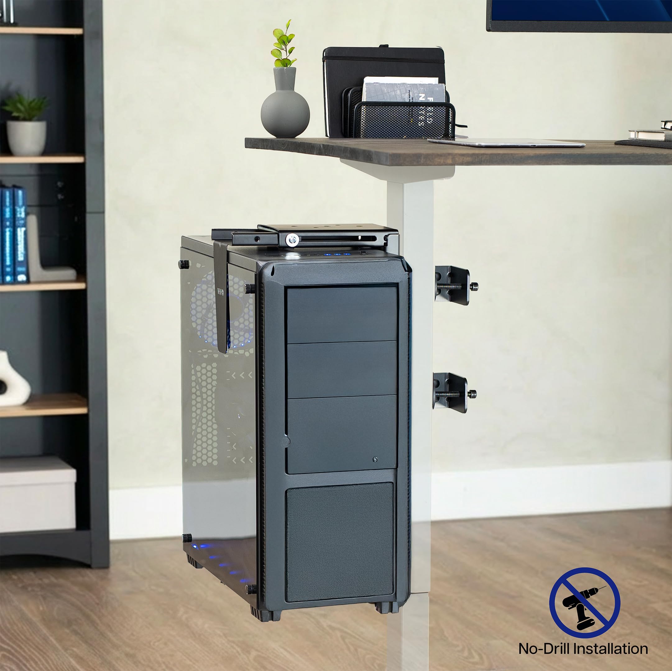 VIVO MOUNT-PC01C Support de PC réglable à clipser sous le bureau, support pour unité centrale avec installation sans outil, noir