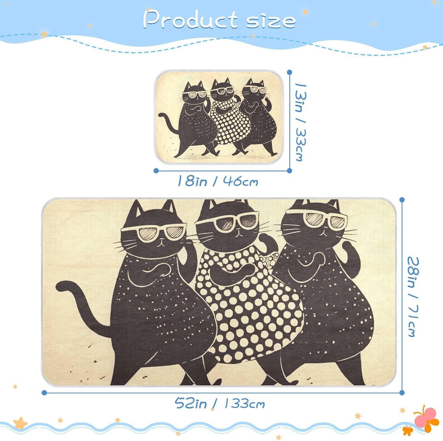 Cute Cats Black Brown Cooling Baby Mattress Protector Crib 28" x 52" Ultra Soft Pads for Kids for Baby&Toddler