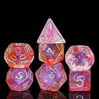 Vista 16 de UDIXI Juego de 11 dados poliédricos DND con remolinos iridecentes para juegos de rol, D&D (rosa y cian)
