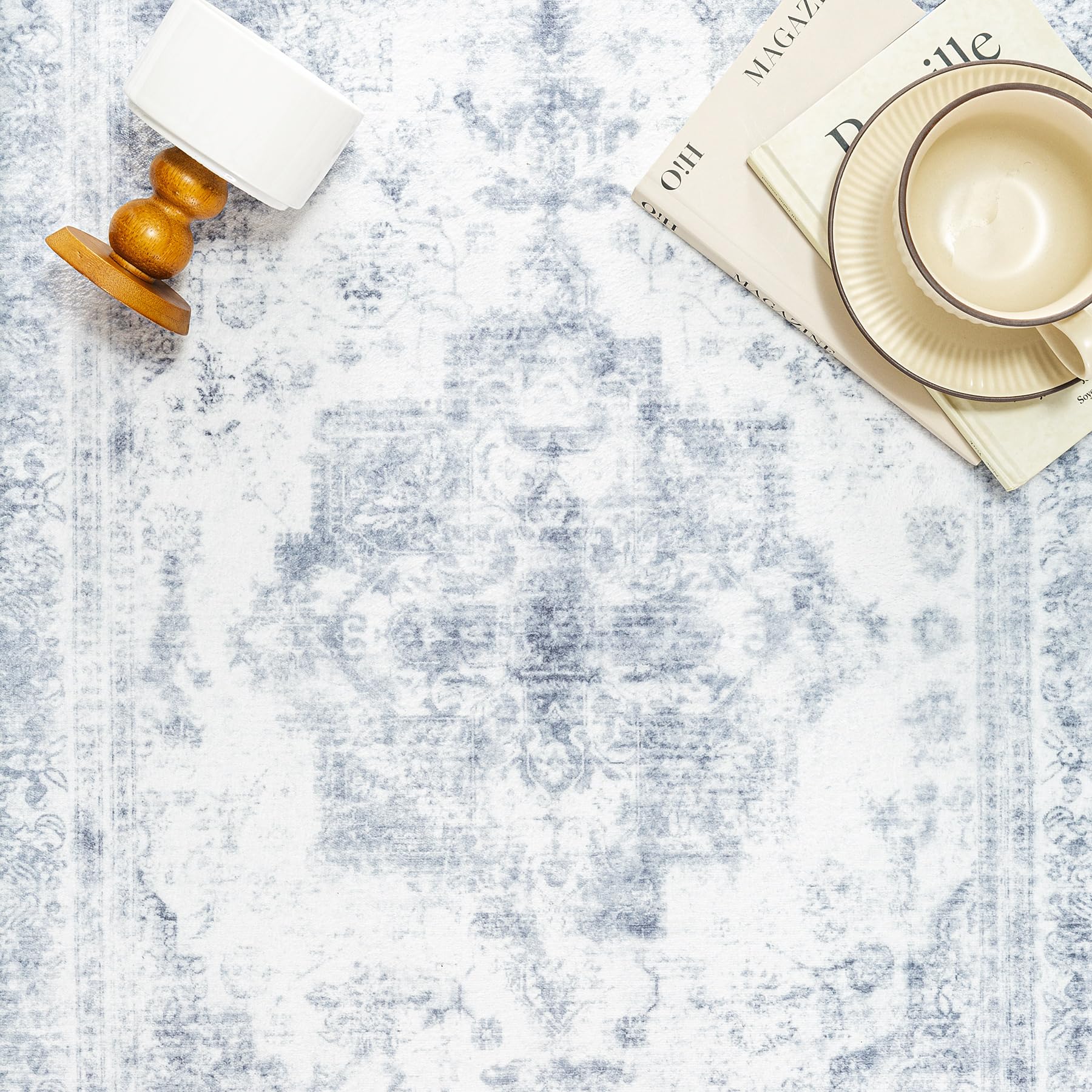 HUGEAR Vintage Passatoia Tappeto Corridoio Blu Tappeti 60x180cm Cucina Antiscivolo Lavabile in Lavatrice Tapette Camera da Letto Scendiletto Cameretta Ufficio Pelo Corto Lungo Carpet