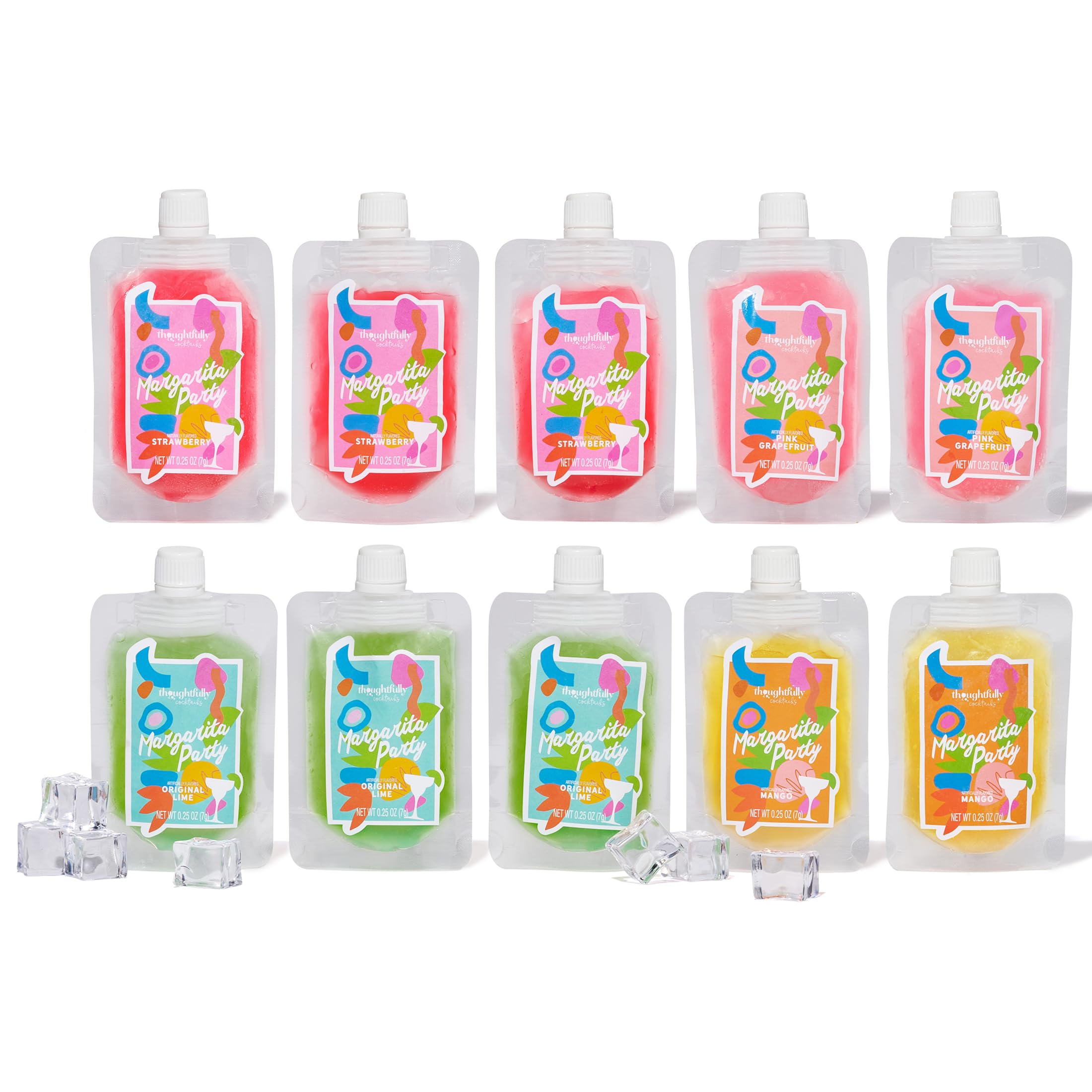 Thoughtfully Cocktails, Margarita Cocktail Party Pouches, Includes 10 Pouches of Margarita Powder Mixes in Four Flavors and Plastic Funnels, Set of 10
