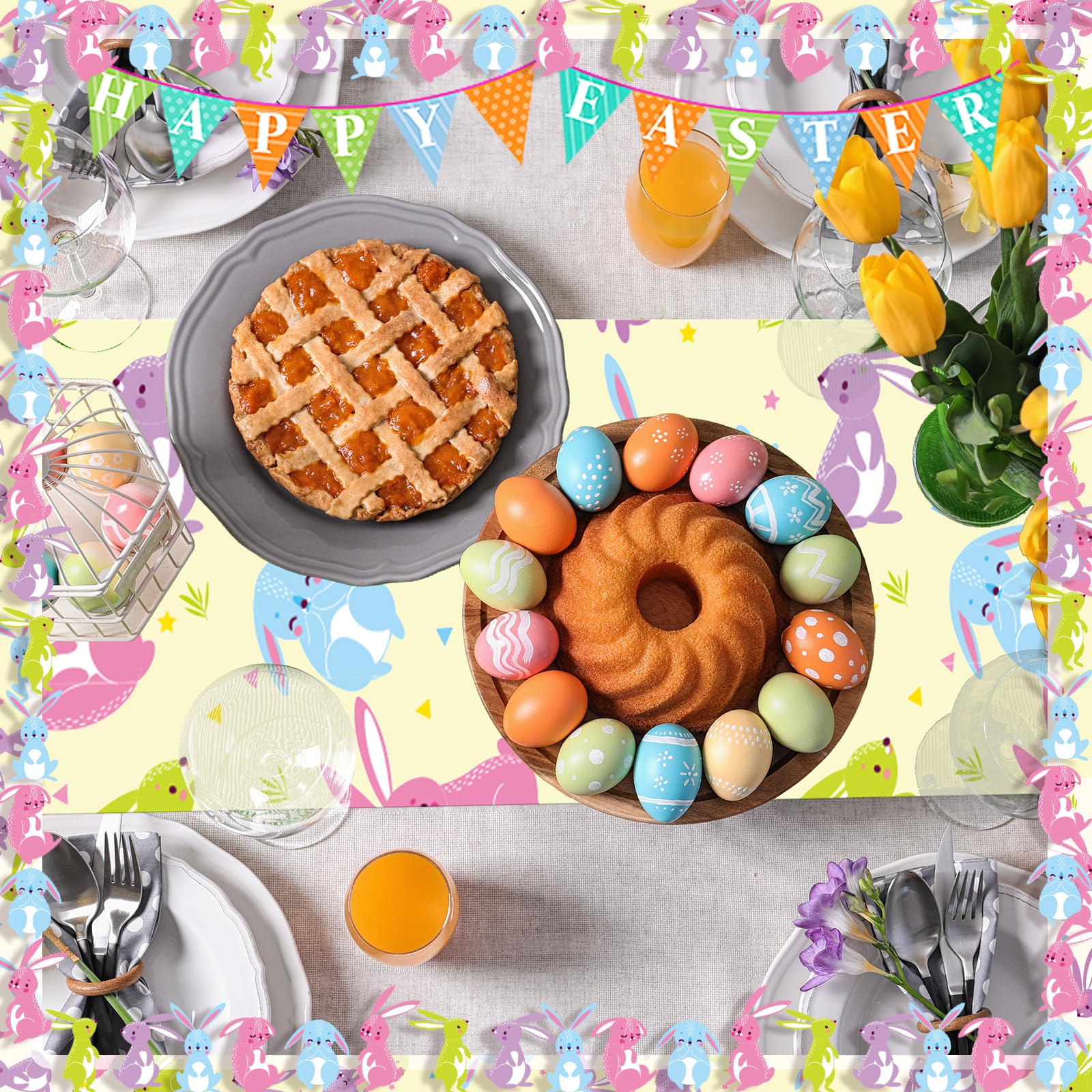 Easter Egg Bunny Party Decor 6 Pcs Easter Table Runner 14 X 108 Inch ...