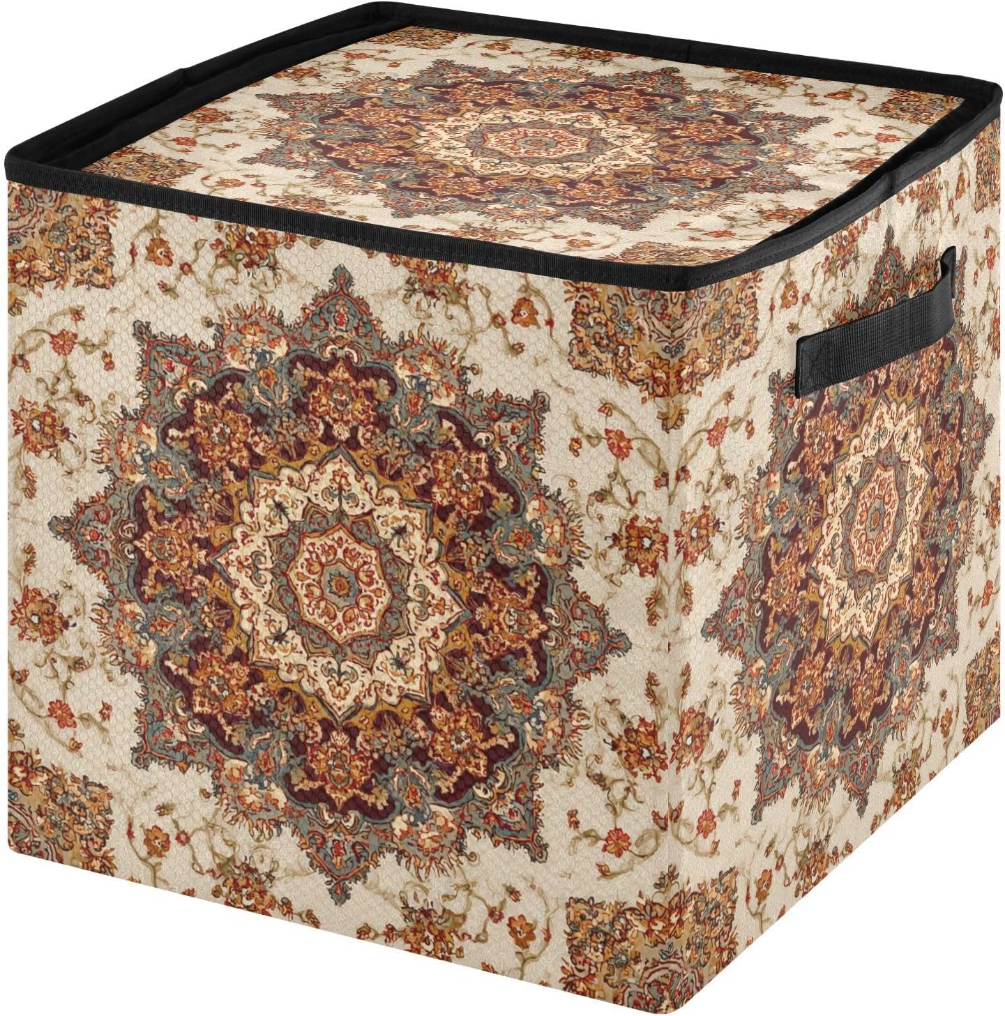 Intricate Flower Decor Christmas Ornament Storage,Stores up to 64 Holiday Ornament,Adjustable Dividers,Zippered Top,Two Handles Attractive Storage Box Keeps Decorations Clean