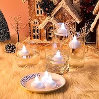 Vista 2 de Honoson Paquete de 36 velas flotantes LED sin llama de 1.6 pulgadas, impermeables, funcionan con pilas, velas flotantes parpadeantes para centros