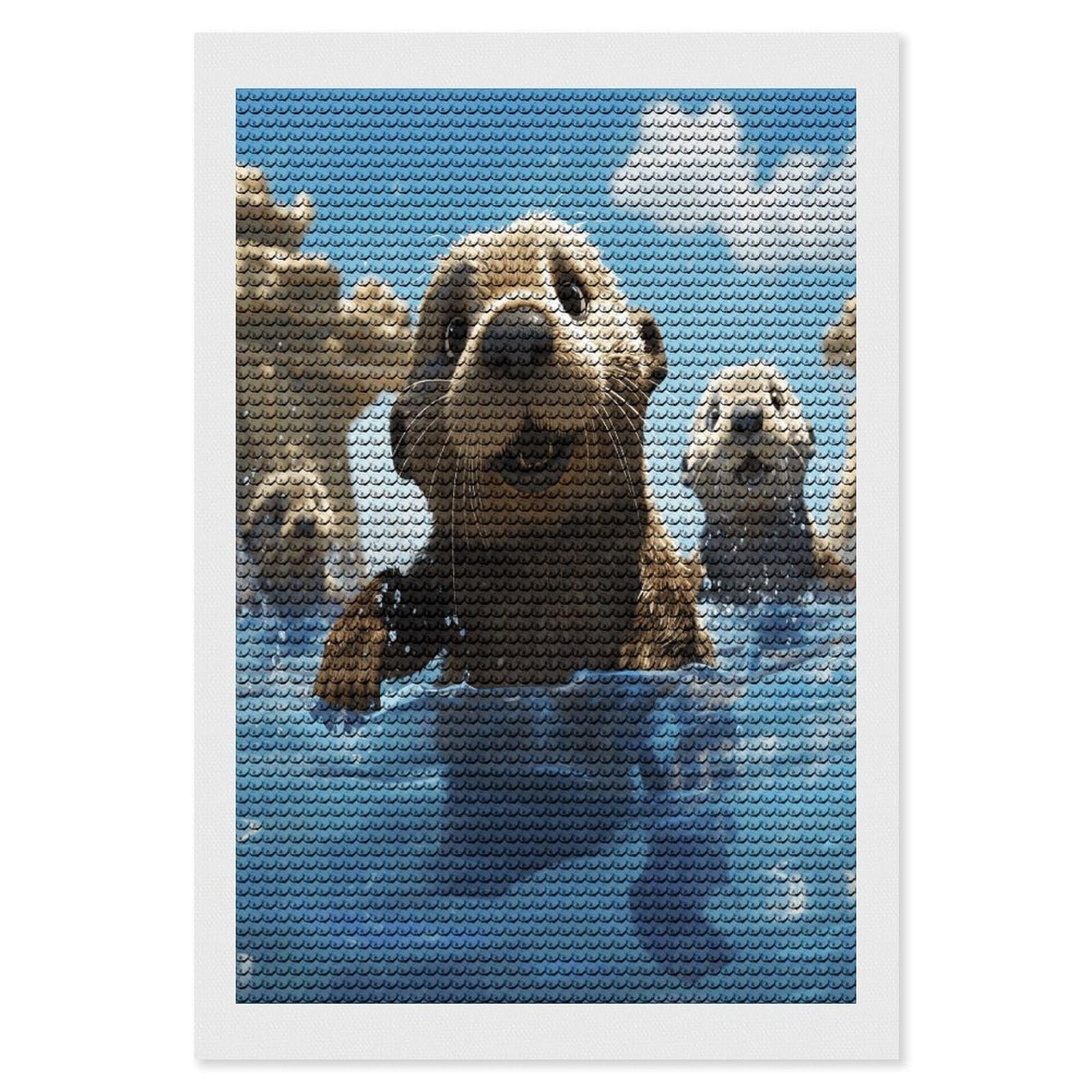 Lovely Sea Otter Print Diamond Art Kits for Adult Round Full Drill Diamond Dots Paintings for Beginner Picture Art DIY Diamond Painting Kits 5D Diamond Art Painting for Home Wall Decor 8"x12"
