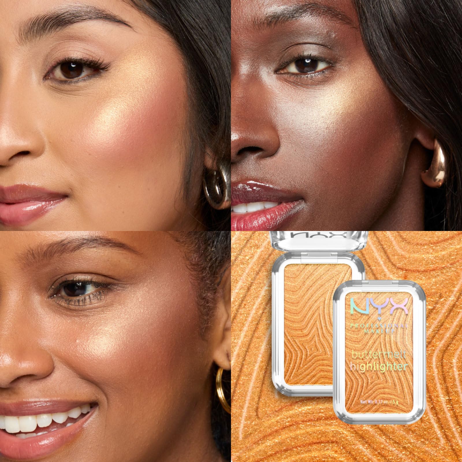 NYX Professional Makeup Illuminante Buttermelt Highlighter in Polvere Sfumabile Stratificabile con Burro di Mango Mandorle e Karité Colore 30 Butta Bling + 40 No 1 Butta + 20 Butta Mint - Set da 3
