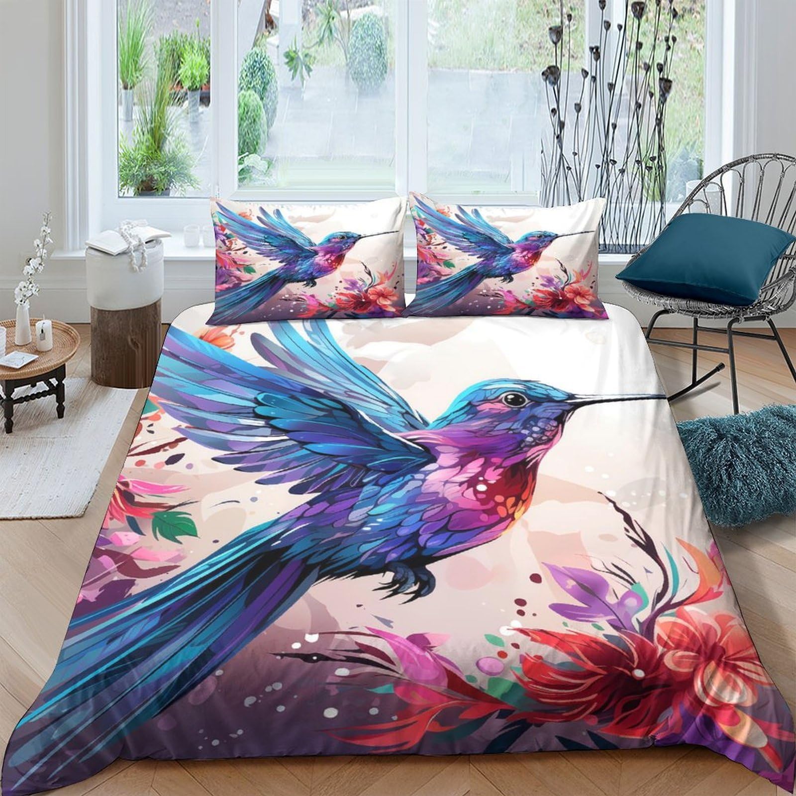 Ctjqhvkz Style-5 3D Printed Vibrant Hummingbird Fitted Sheet Microfiber Soft Floral Bed Cover For Bedroom Guest Room Decor Single（135X200cm）