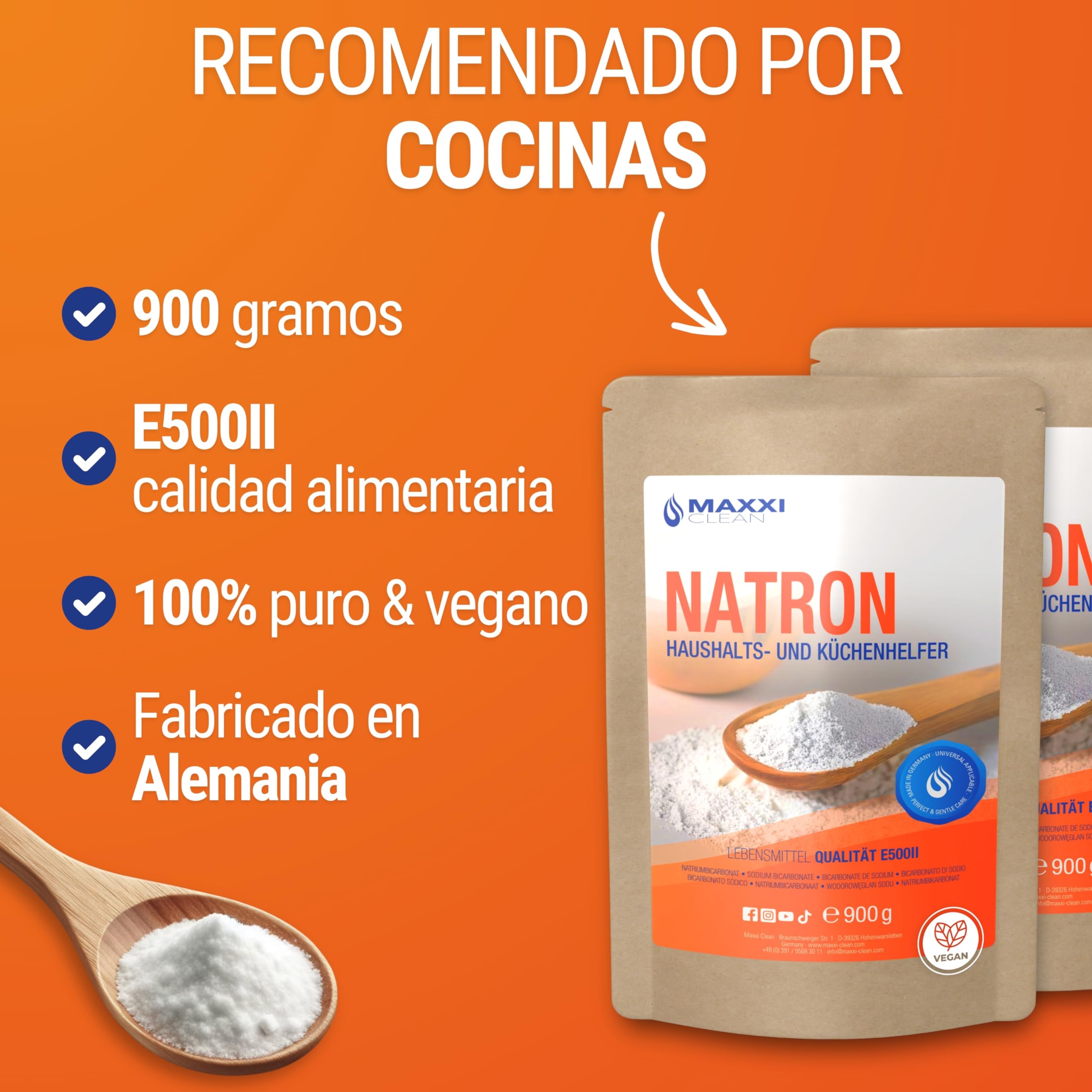 Maxxi Clean bicarbonato de sodio 900 g polvo para cocina hogar limpiar hornear grado alimenticio