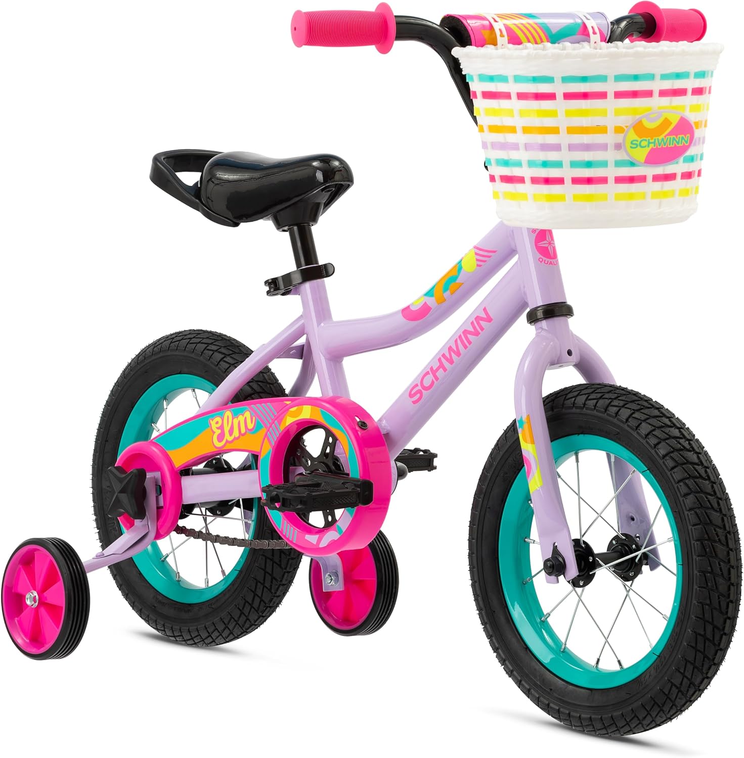 Schwinn Elm 12-Inch Bike for Kids Ages 3-5, Built for Safety and Comfort, Quick Assembly, Beginner Training Wheel Bicycle