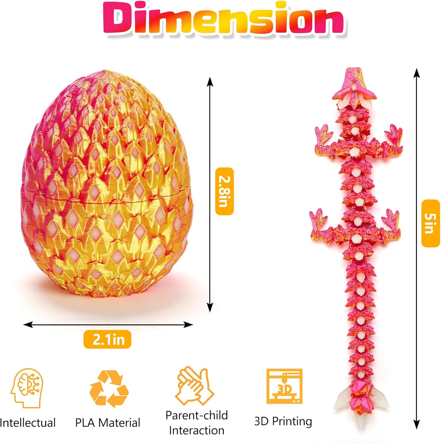 4 Pcs 3D Printed Dragon Glow in The Dark with Eggs, Easter Basket Stuffers Dinosaur Fillers Eggs Fidget Toys for Kids, Birthdays, Christmas, Easter Decorations Gifts Indoor Outdoor for Girls Boys