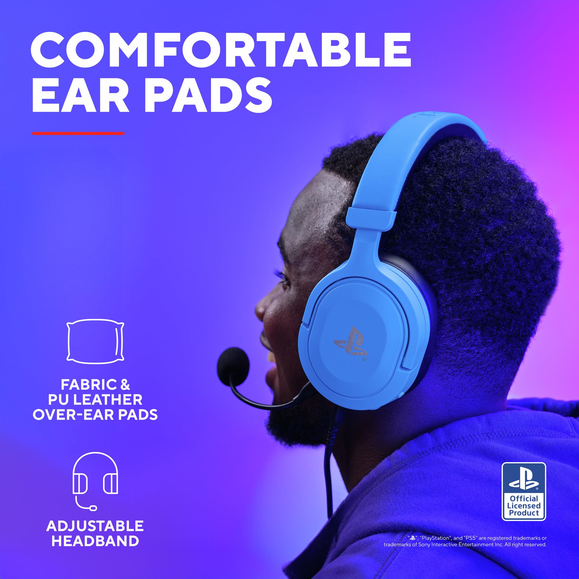 GXTrust 498B Forta Słuchawki Gamingowe PS5 / PS4, Licencja PlayStation 5, Kabel 1.2m, Przetworniki 50mm, Audio 3D, Odpinany Mikrofon, Przewodowy Zestaw Słuchawkowy Wokółuszny, Niebieski
