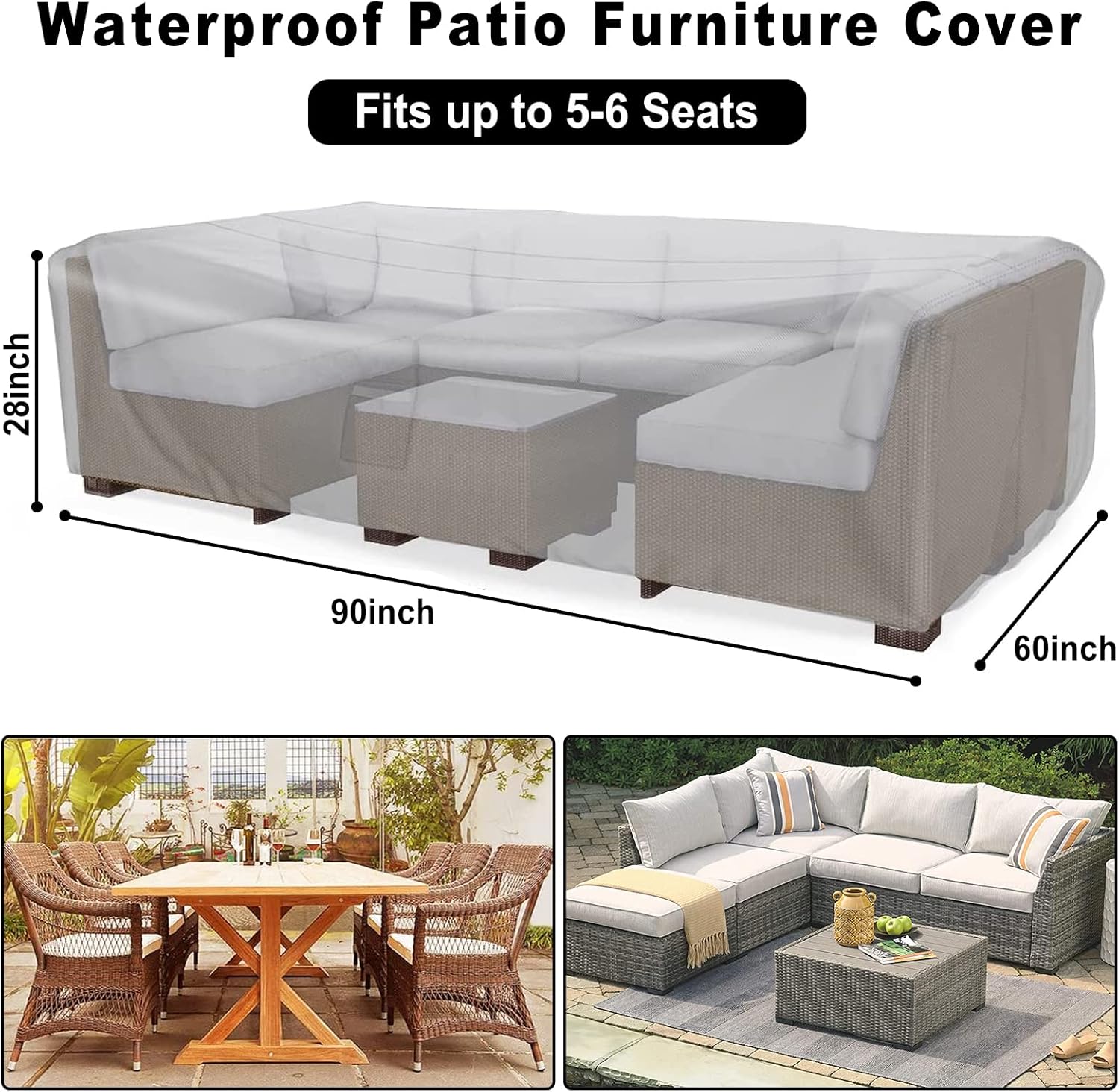 Outdoor Furniture Covers for Patio Furniture, Table Cover 90"L X 60"W X 28"H Patio Covers for Outdoor Furniture 420D Oxford Anti-UV Waterproof, Windproof for Patio, Lawn and Garden