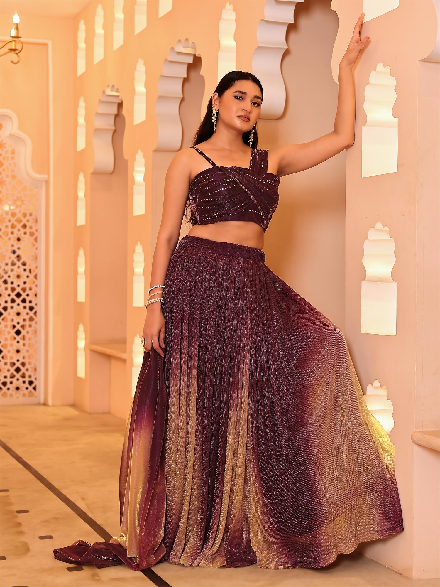 PURVAJA Lehenga Choli Liya damska tkanina poliestrowa