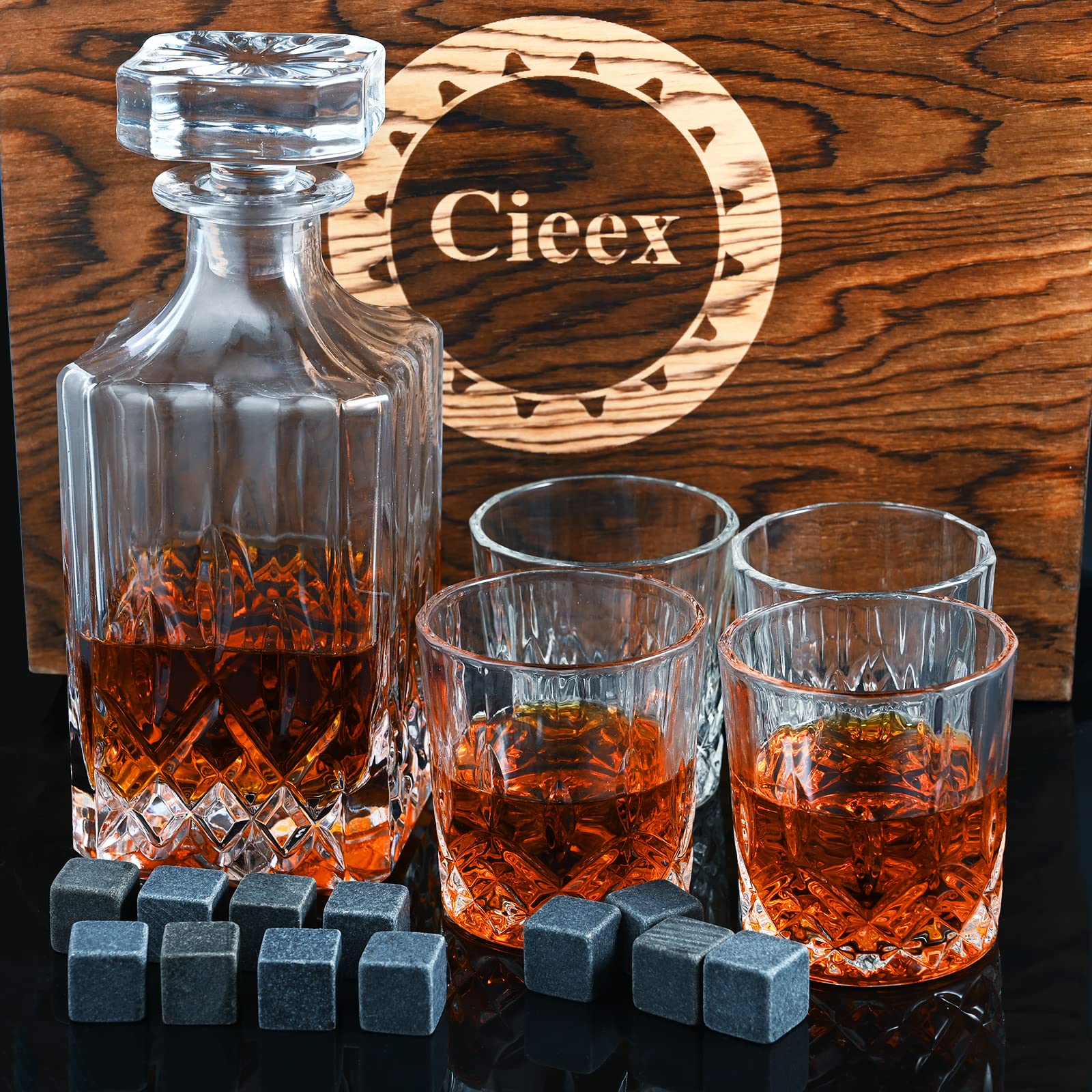 Whiskey Carafe Set, 750 Ml Decanter With 4 X 220 Ml Whiskey Glasses, 12