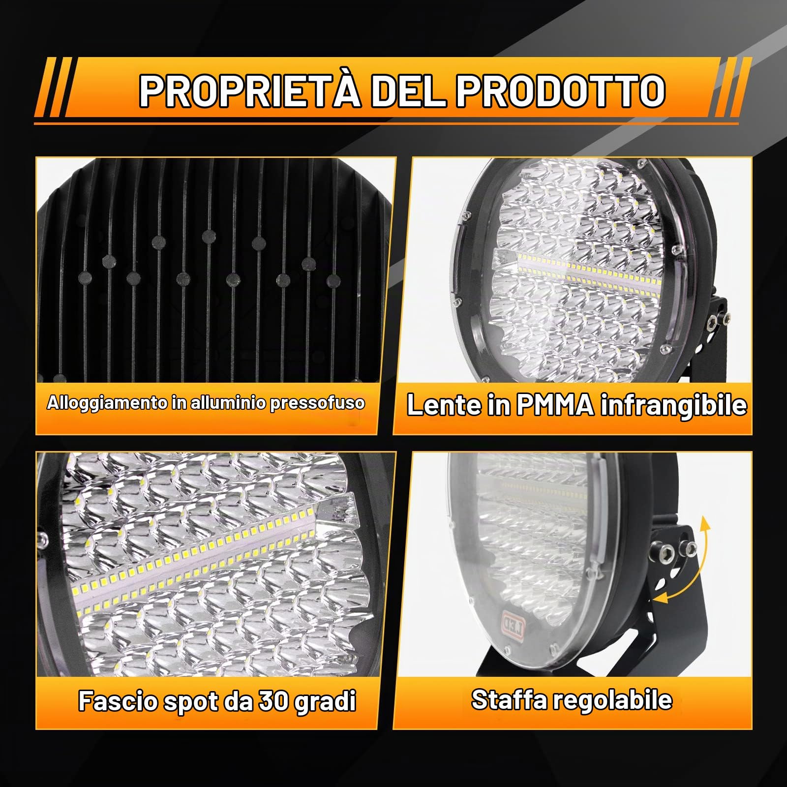 SKYWORLD 2 Pcs Faro da Lavoro Led 12V 24V, 9 Pollici 23cm 294W Nero Rotondo Spot Luci di Lavoro a Led Impermeabile per Fuoristrada Auto Trattore Camion SUV ATV 4x4, 6000K Bianca Faretti Fendinebbia