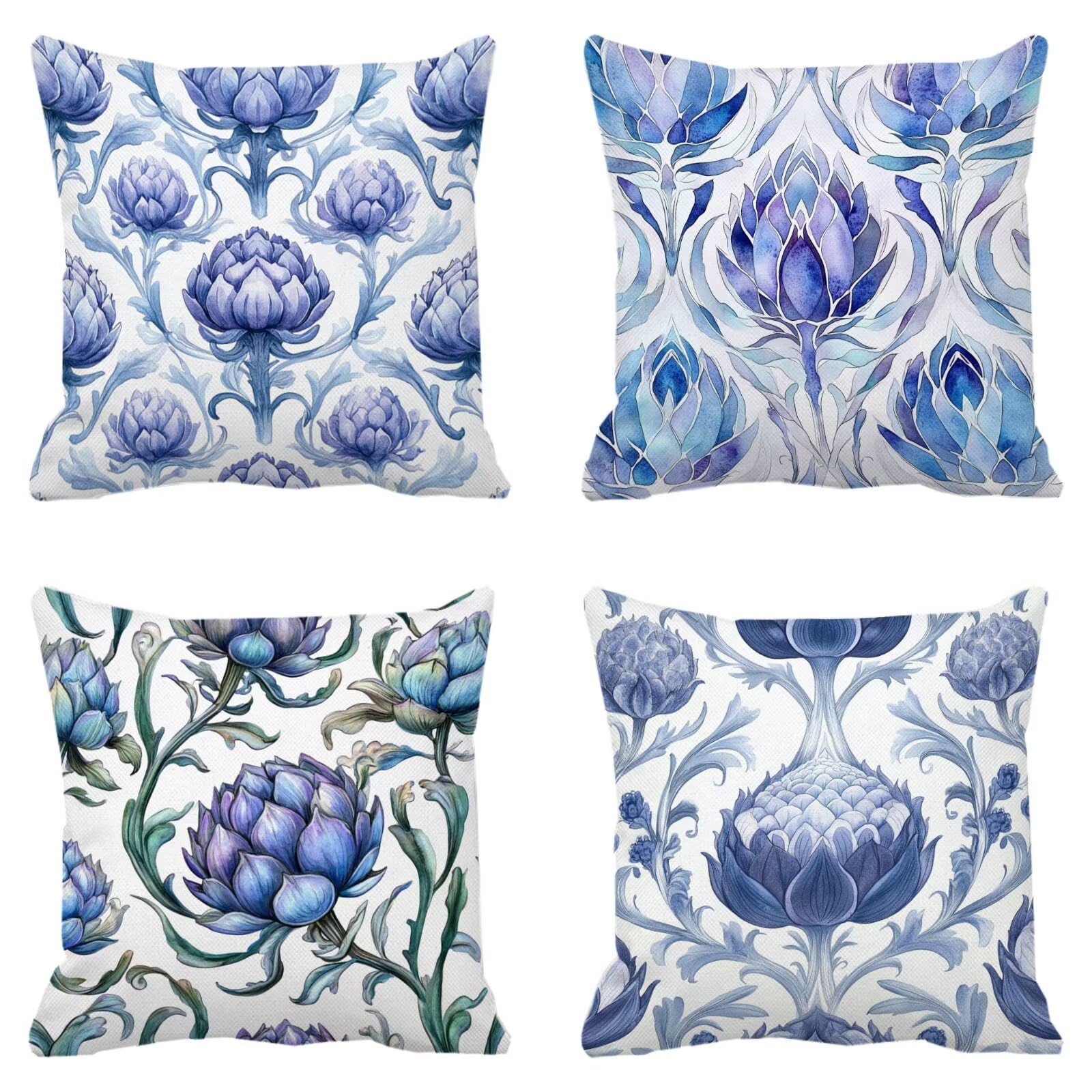 Housse coussin imperméable 45x45 en lin avec fermeture éclair invisible violet