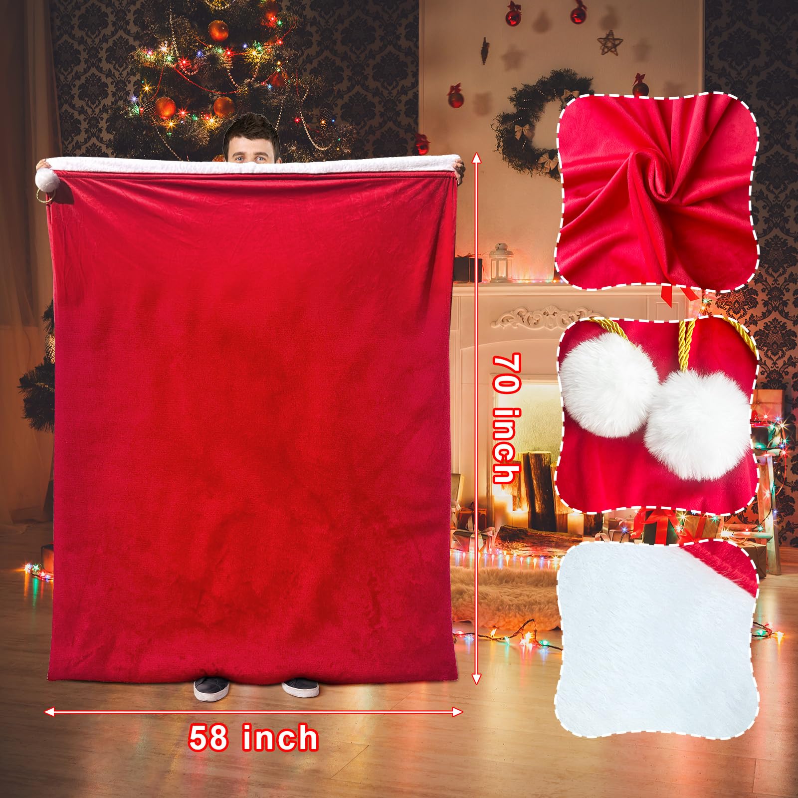 Jemgmonn Saco gigante de terciopelo de 70 x 58 pulgadas, bolsas de regalo de Navidad con cordón, reutilizable, envoltura de regalo de Navidad para bicicleta de regalo grande (rojo)