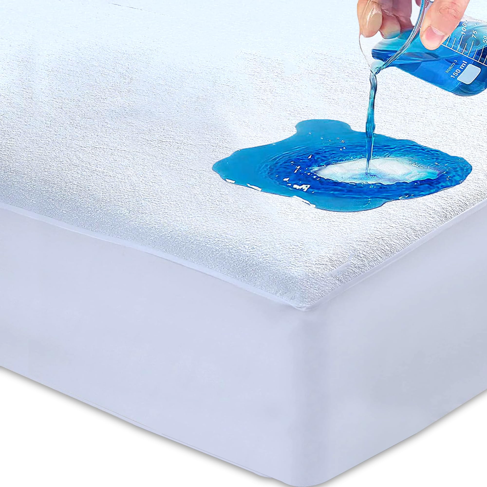 Linens World 100% Cotton Waterproof Mattress Protector Single-Non- Allergenic & Breathable, Super Absorbent Deep Single Mattress Protector Washable Mattress Protector Single Bed (91 x 193cm)