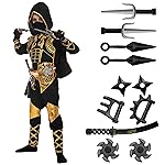 Spooktacular Creations Golden Ninja Costume Set, Ninja Jumpsuit with Foam Accessories for Kids, Toddler Halloween Outfit for Ideas Cosplay Party (Medium, 8-10 yrs)