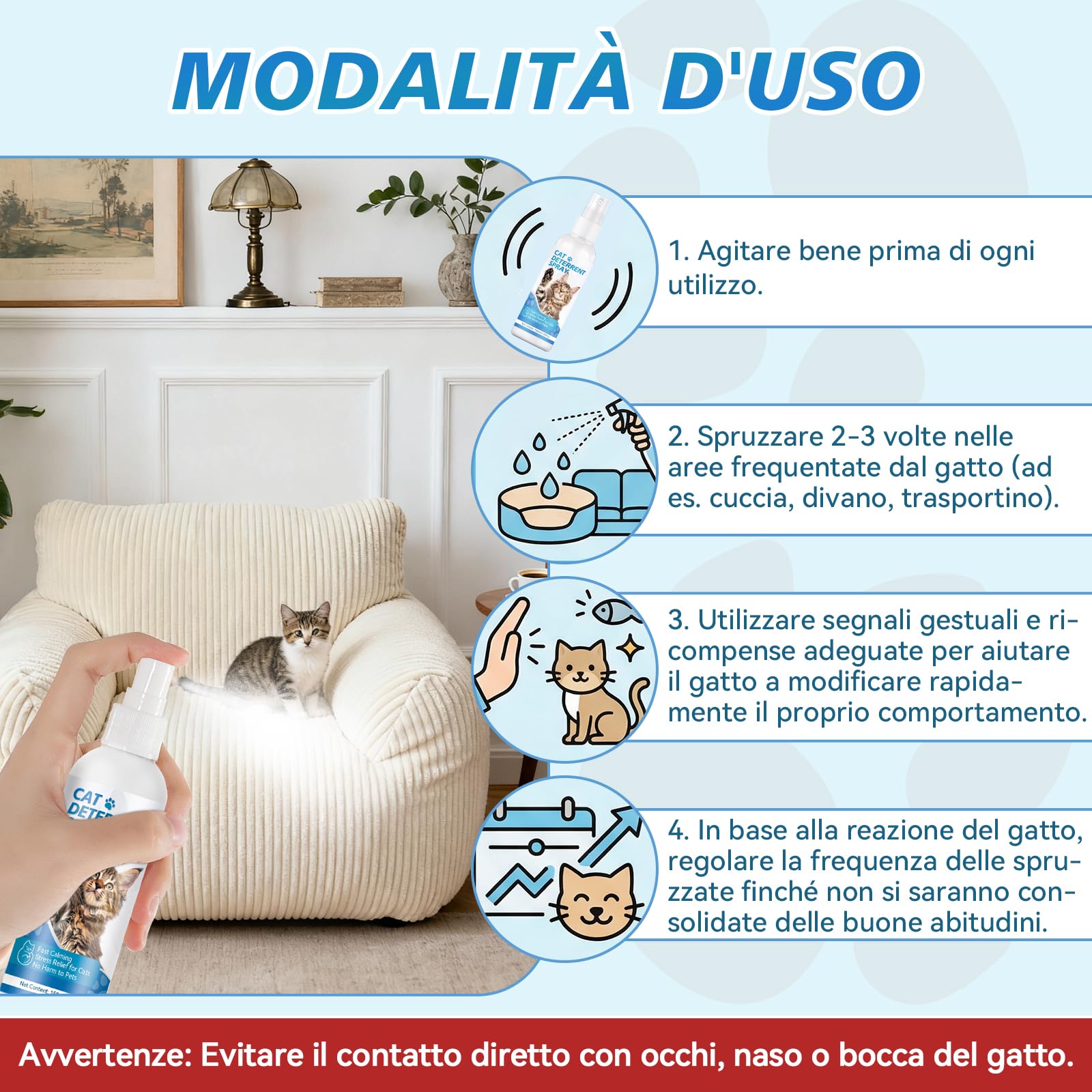Spray Repellente per Gatti – Repellente per Gatti & Dissuasore per Gatti Naturale – Efficace Disabituante Gatti per Interni ed Esterni – Spray che Allontana Gatti e Protegge Mobili, Giardino e Divani