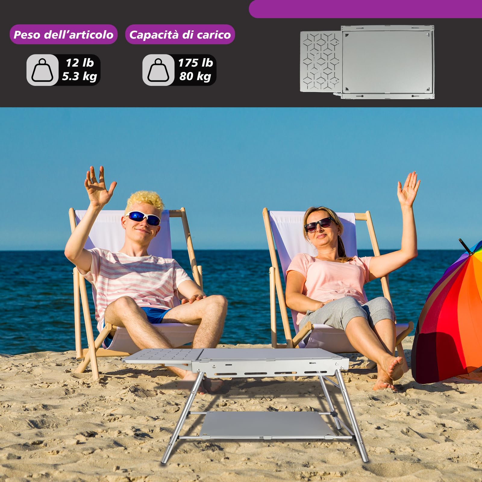 supregear Tavolo Pieghevole da Campeggio Outdoor, Telaio in Lega di Alluminio Leggero con Borsa da Trasporto Oxford Durevole, Facile da Montare e Design Pieghevole, Ideale per Giardino, Cena