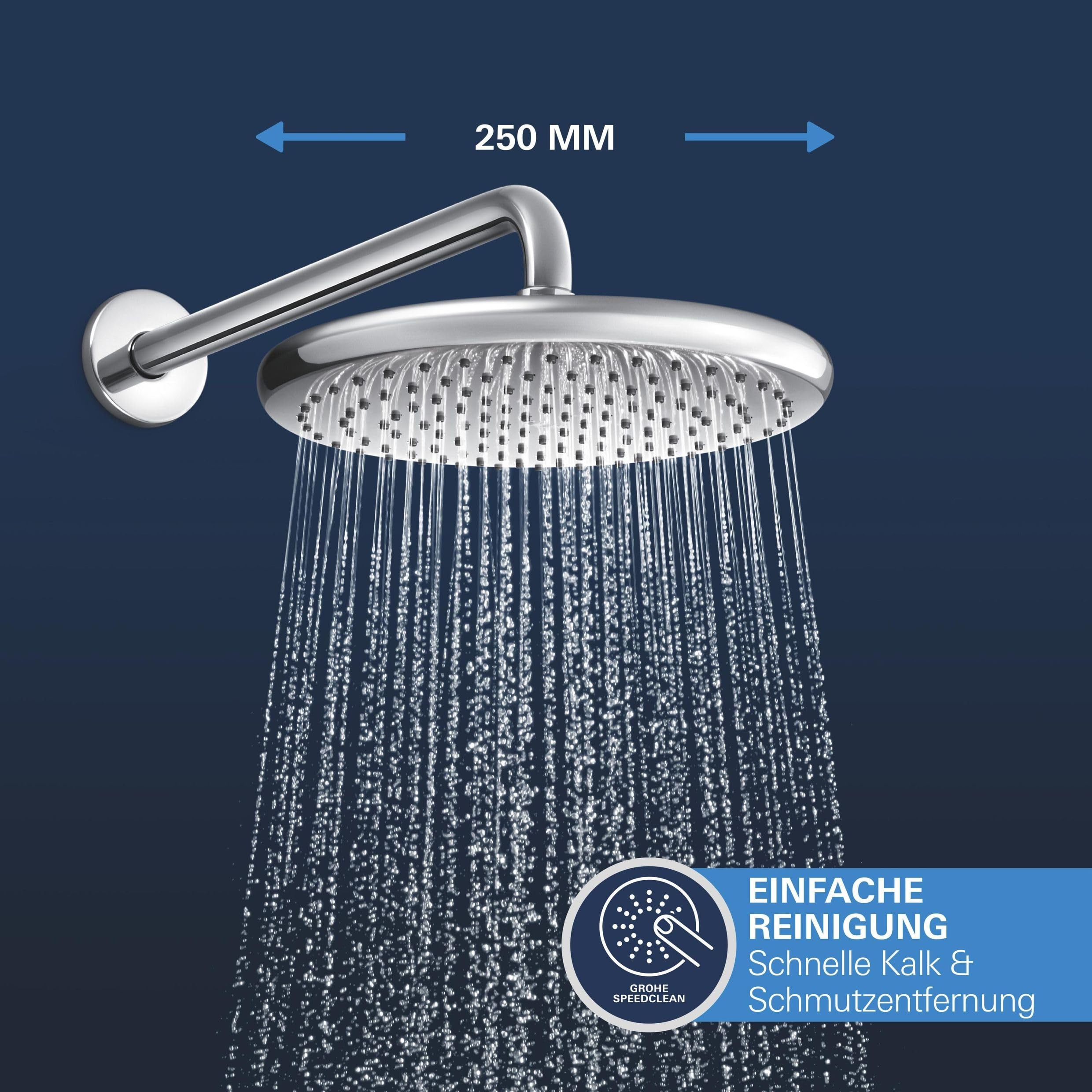 GROHE Start 250, Unterputz Duschsystem (25cm Regendusche mit Mischbatterie, Kopfbrause 1 Strahlart, Duschkopf 2 Strahlarten, Komplettset mit 1,50m Duschschlauch und Wandanschluss) rund, chom, 25292000