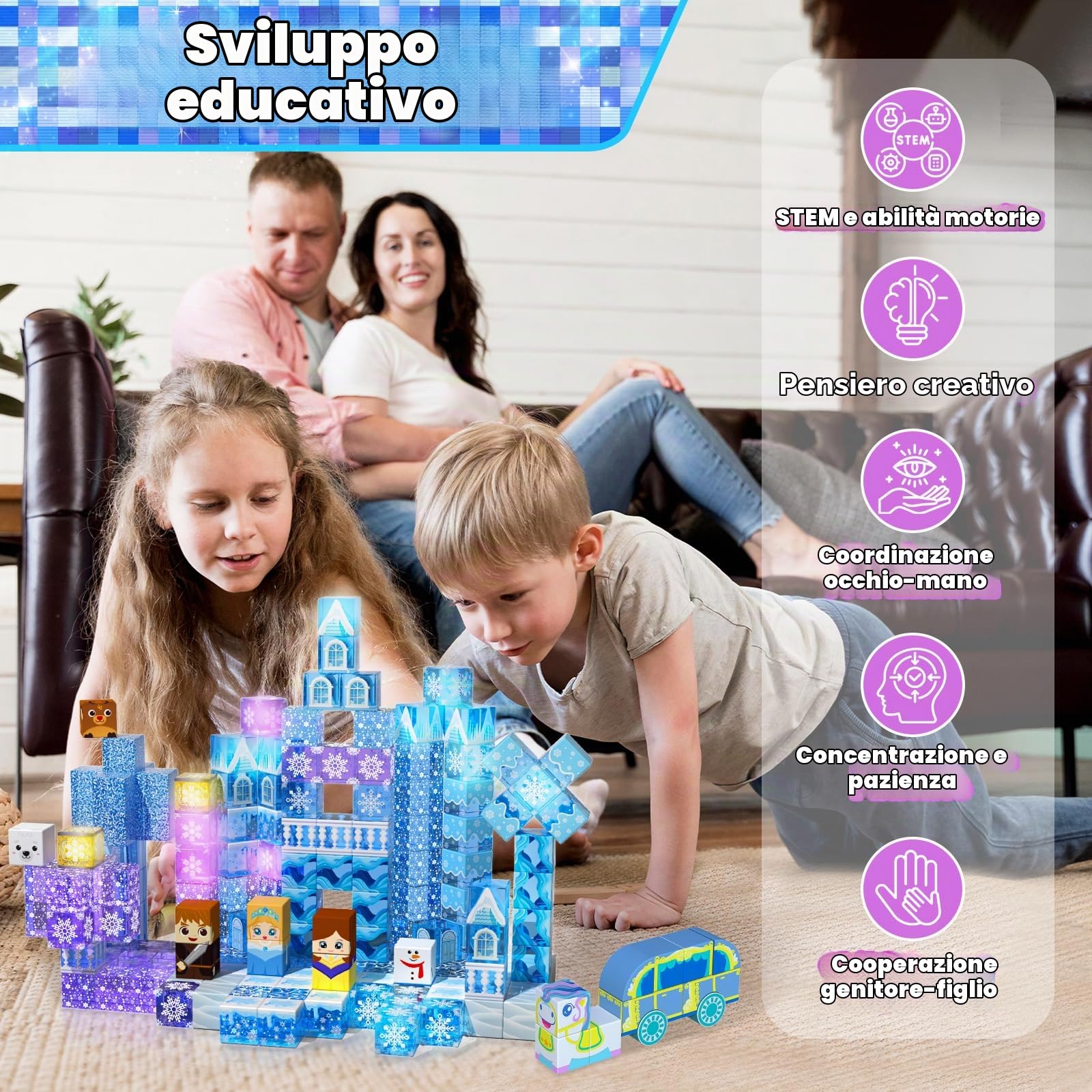 GraceDuck Costruzioni Magnetiche per Bambini 200 Pezzi - Costruisci Castelli di Ghiaccio e Neve, Esplora un Incantato Mondo Invernale, Giocattolo Educativo Ideale Regalo per Età 4-12 Anni