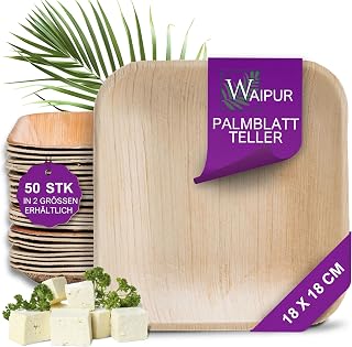 Palmblatt Geschirr - 50 Teller eckig 18x18 cm - stabil & plastikfrei