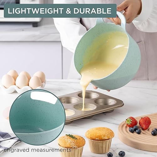 Miniatura 3 de COOK WITH COLOR Juego de cuencos de plástico para mezclar con boquillas y asas, menta moteada, 4 piezas antideslizantes