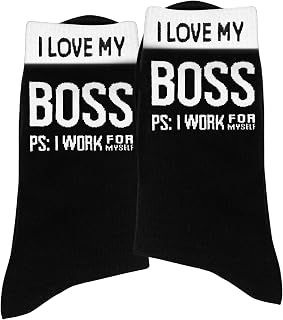 ATOERNCSO "I Love My Boss PS: I Work For Myself Novelty Crew Socks - Funny Gift for Entrepreneurs & Self-Employed Professi...