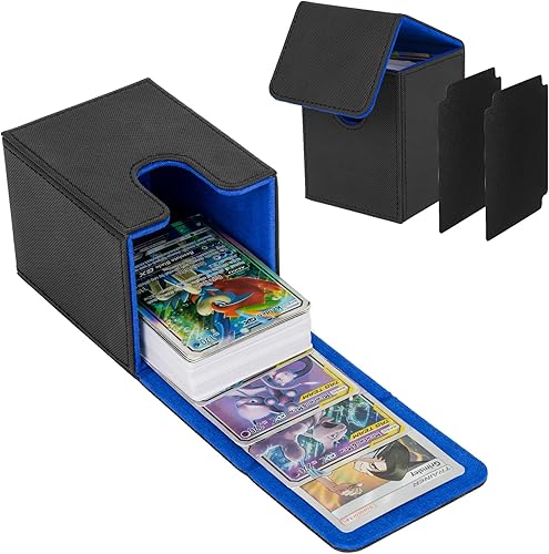 Miniatura 7 de LEFORZ Caja de cartas con 2 divisores, caja de almacenamiento premium para juegos de cartas que se adapta a más de 100 cartas de una sola manga,