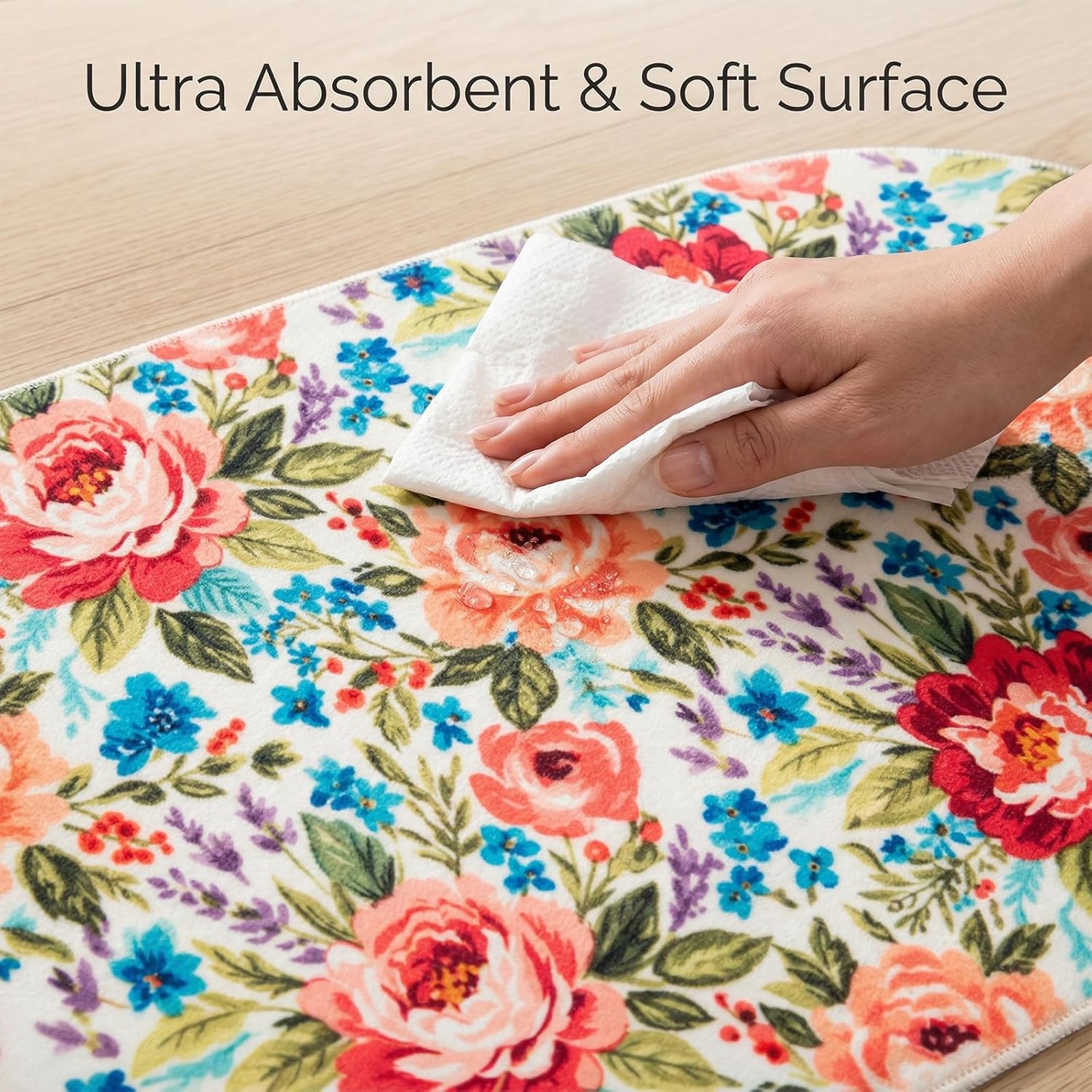 Kitchen Mats for Floor 3 Piece Set, Non Slip Washable Kitchen Rugs and Mats,Absorbent Soft Runner Rugs with TPR Backing,Pioneer Woman Farmhouse Style Floral Decor (20"x32"+20"x47"+20"x59") (Flower4)