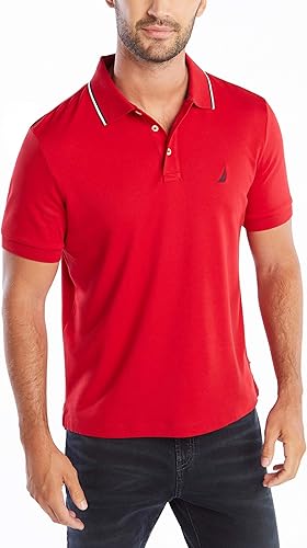 Nautica - Camiseta tipo polo de manga corta para hombre, con corte clásico y diseño de cuello con borde de dos colores