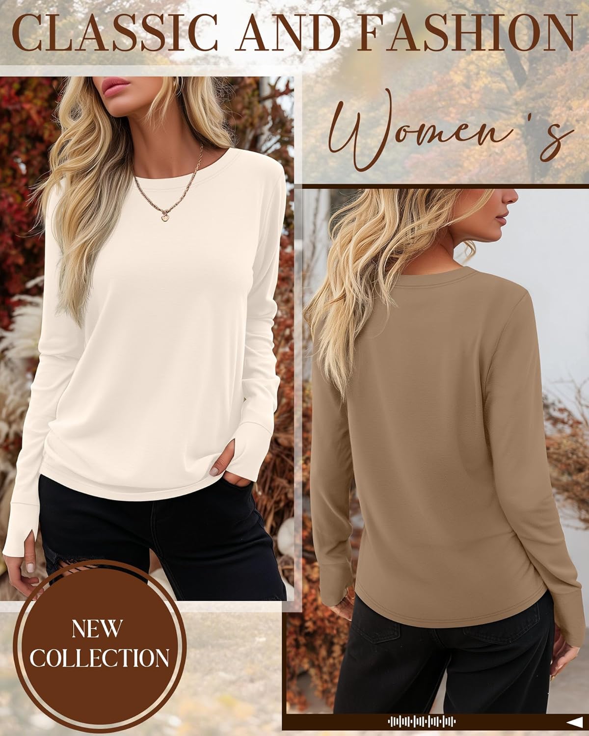 Huukeay 3 Pack Women's Long Sleeve Shirts with Thumb Holes, Cotton Casual Crew Neck Tunic Tops Fall Loose Y2k Trendy Outfits - Image 4