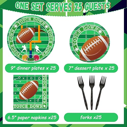 Miniatura 2 de Qyeahkj Juego de 100 platos y servilletas para fiesta de fútbol, suministros de decoración de fiesta de cumpleaños, vajilla de fútbol para niños,