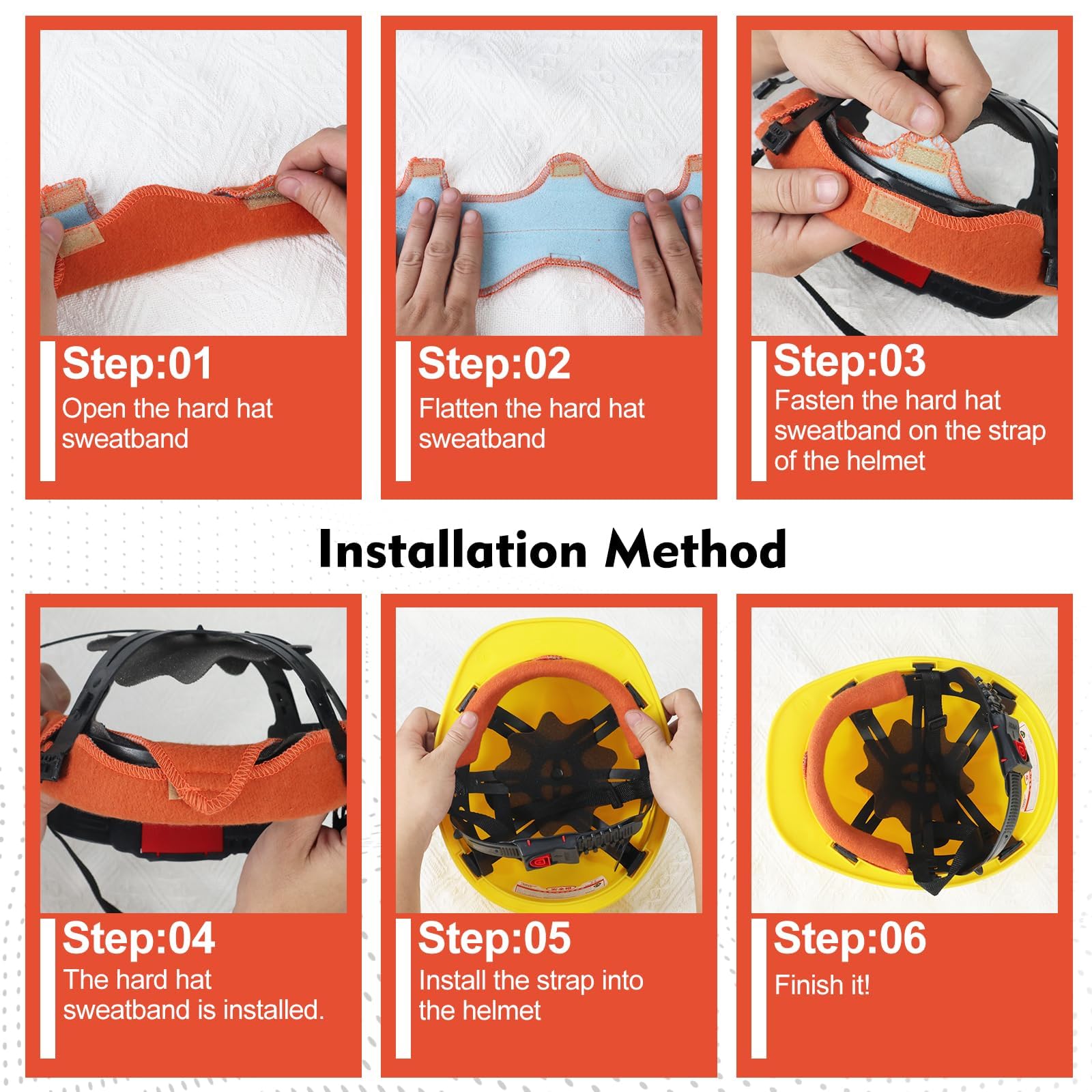 10 Bandas de Sudor Lavables y Reutilizables para Sombreros Duros, Forro de algodón de Repuesto para Cascos Duros, Cascos, Almohadillas, Accesorios para Cascos Duros