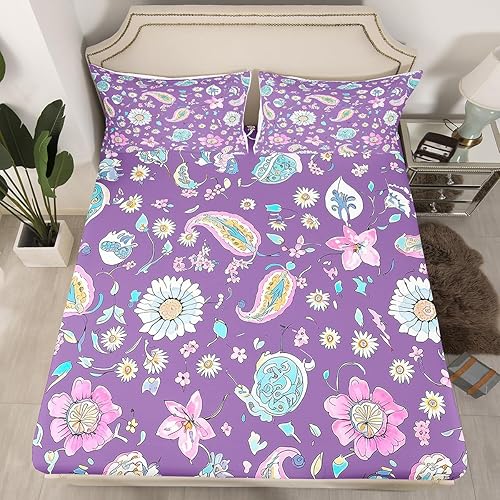 Miniatura 2 de Manfei Vinatage - Juego de sábanas de flores tamaño matrimonial, juego de sábanas florales de cachemira, 4 piezas con sábana bajera de bolsillo